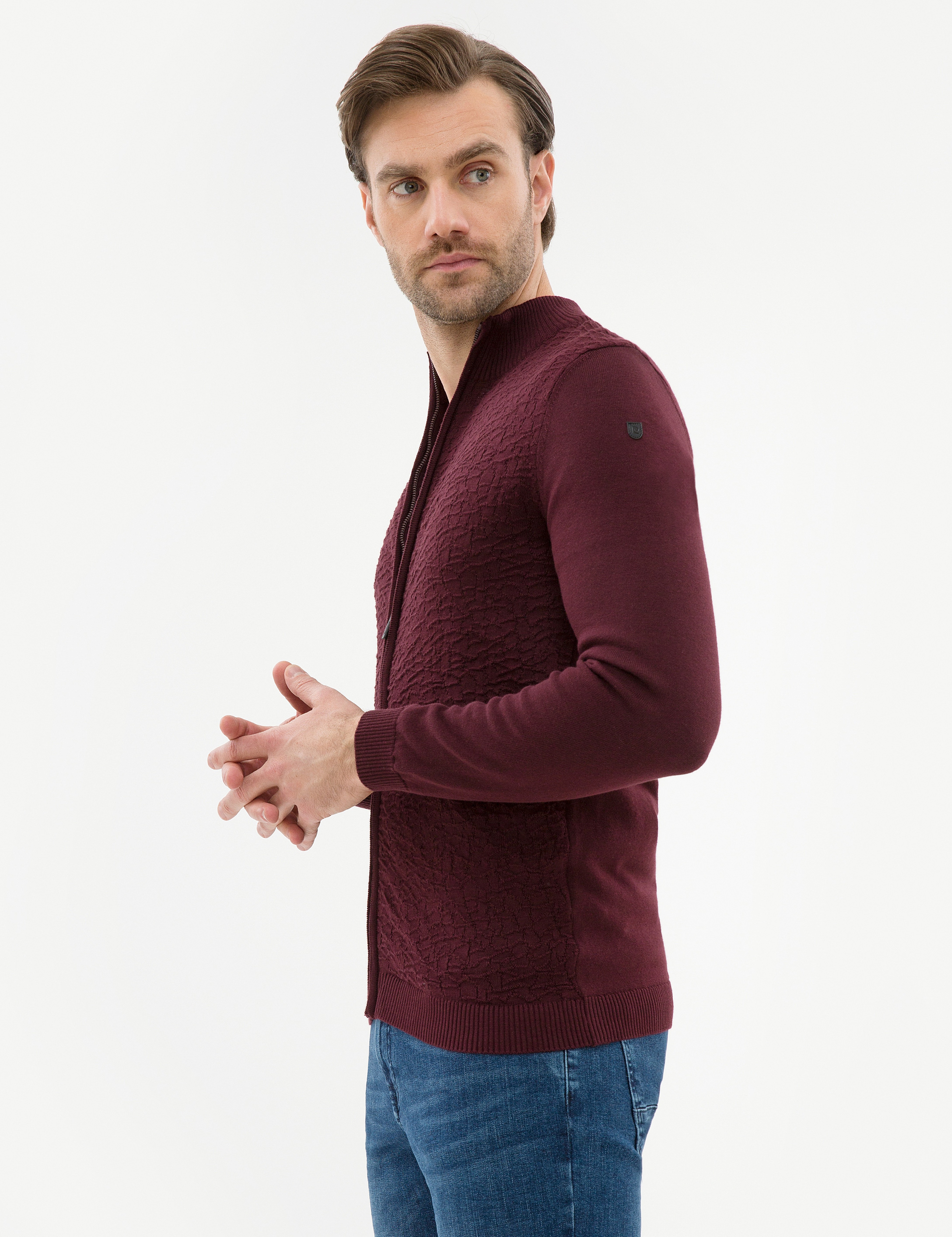 Bordo Slim Fit Triko Hırka - Image 3