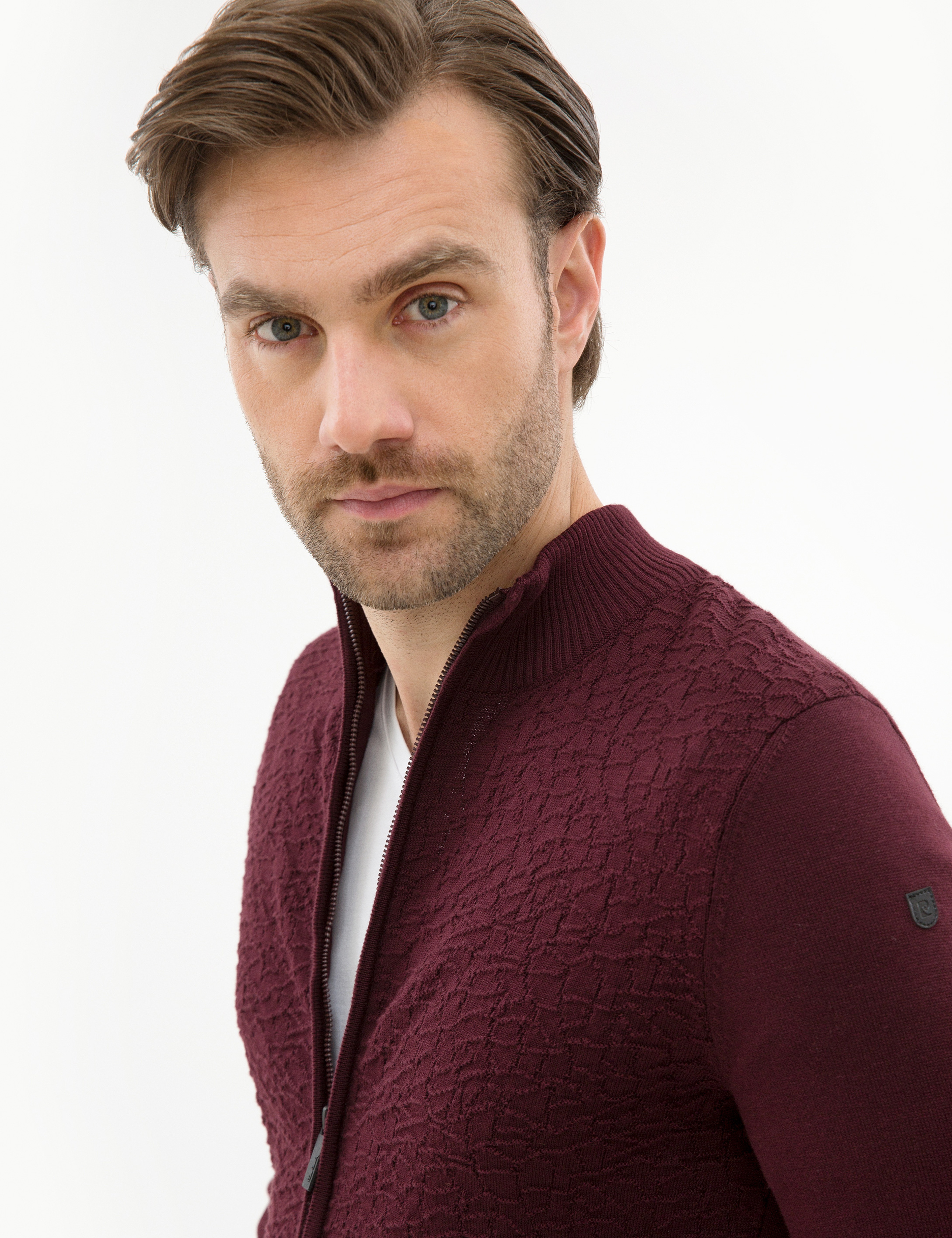Bordo Slim Fit Triko Hırka - Image 1