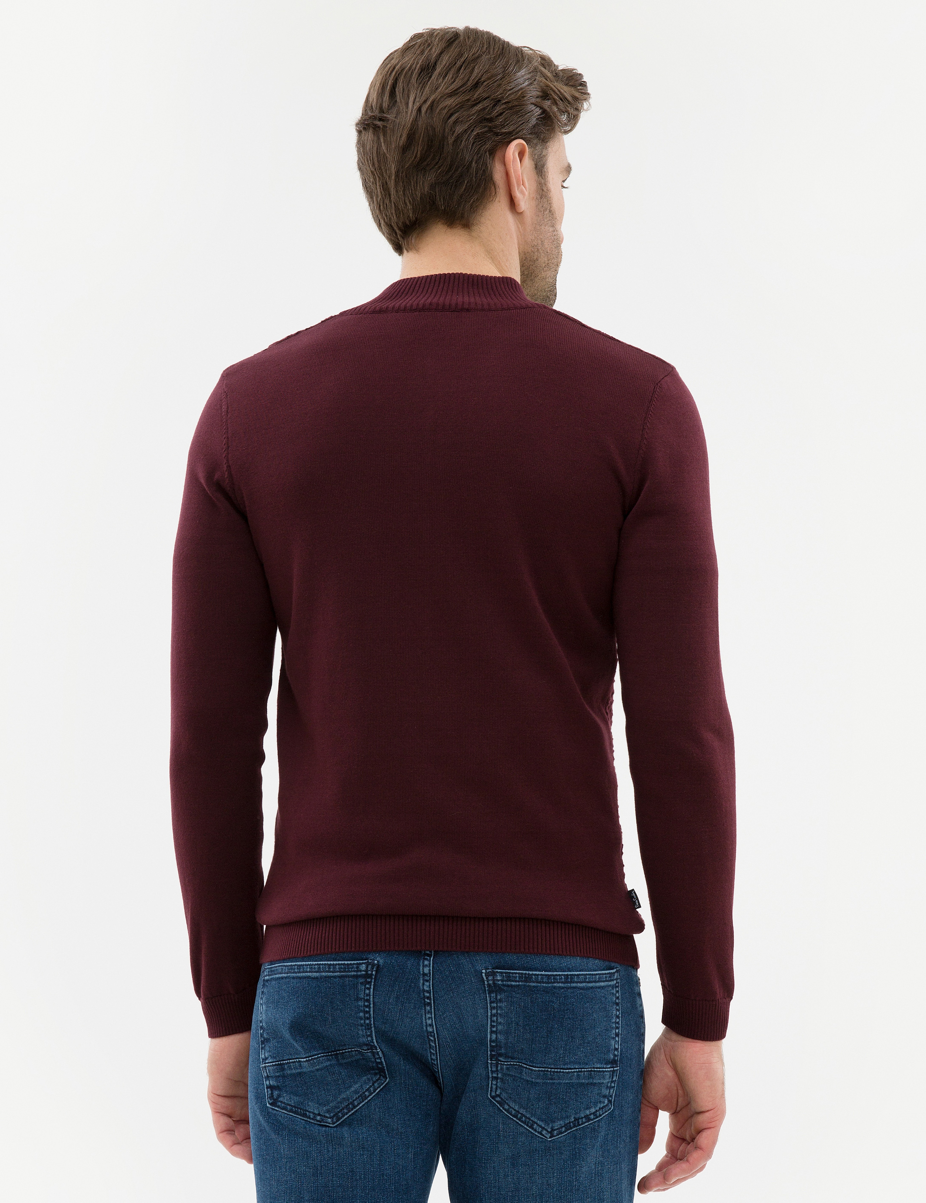Bordo Slim Fit Triko Hırka - Image 4