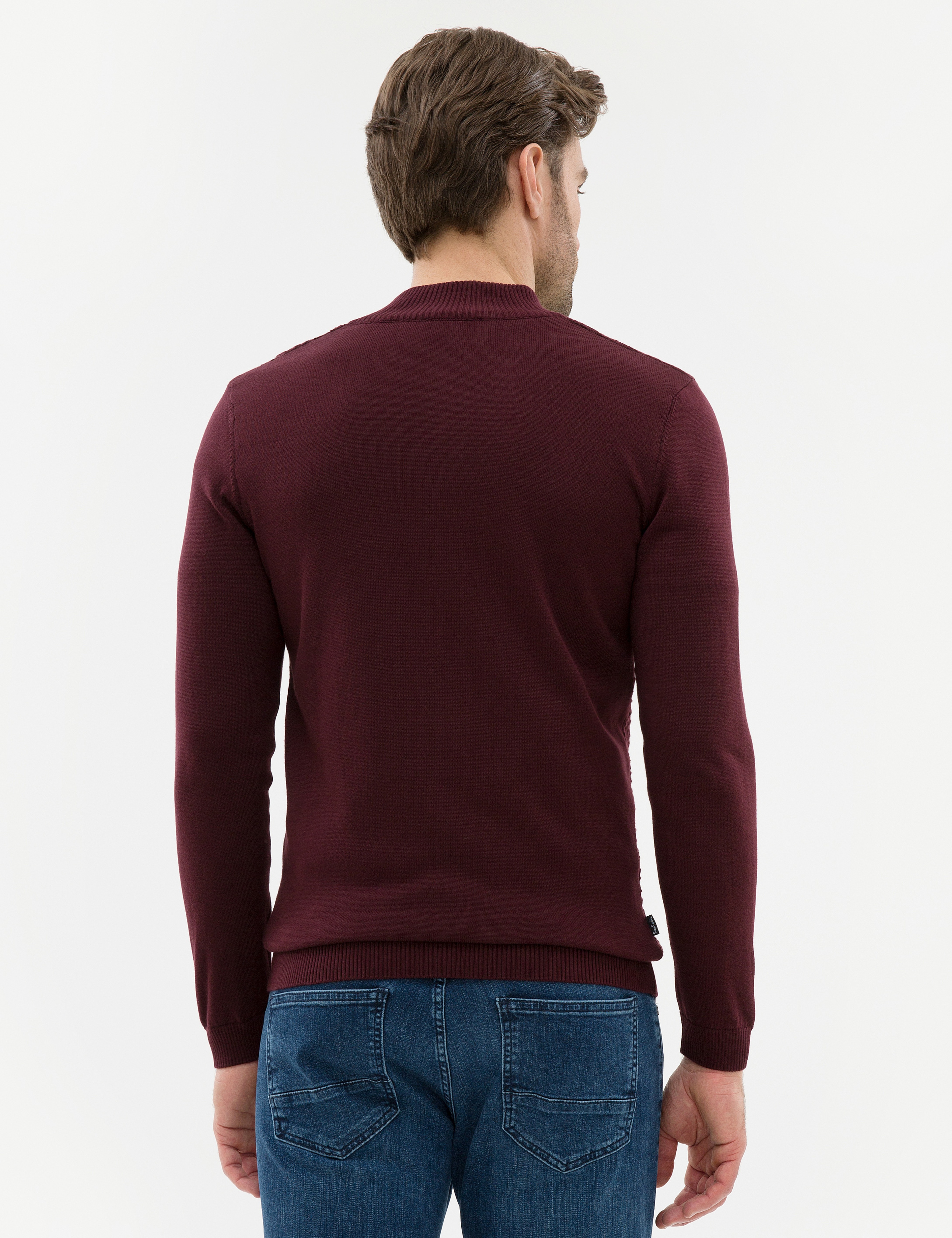 Bordo Slim Fit Triko Hırka