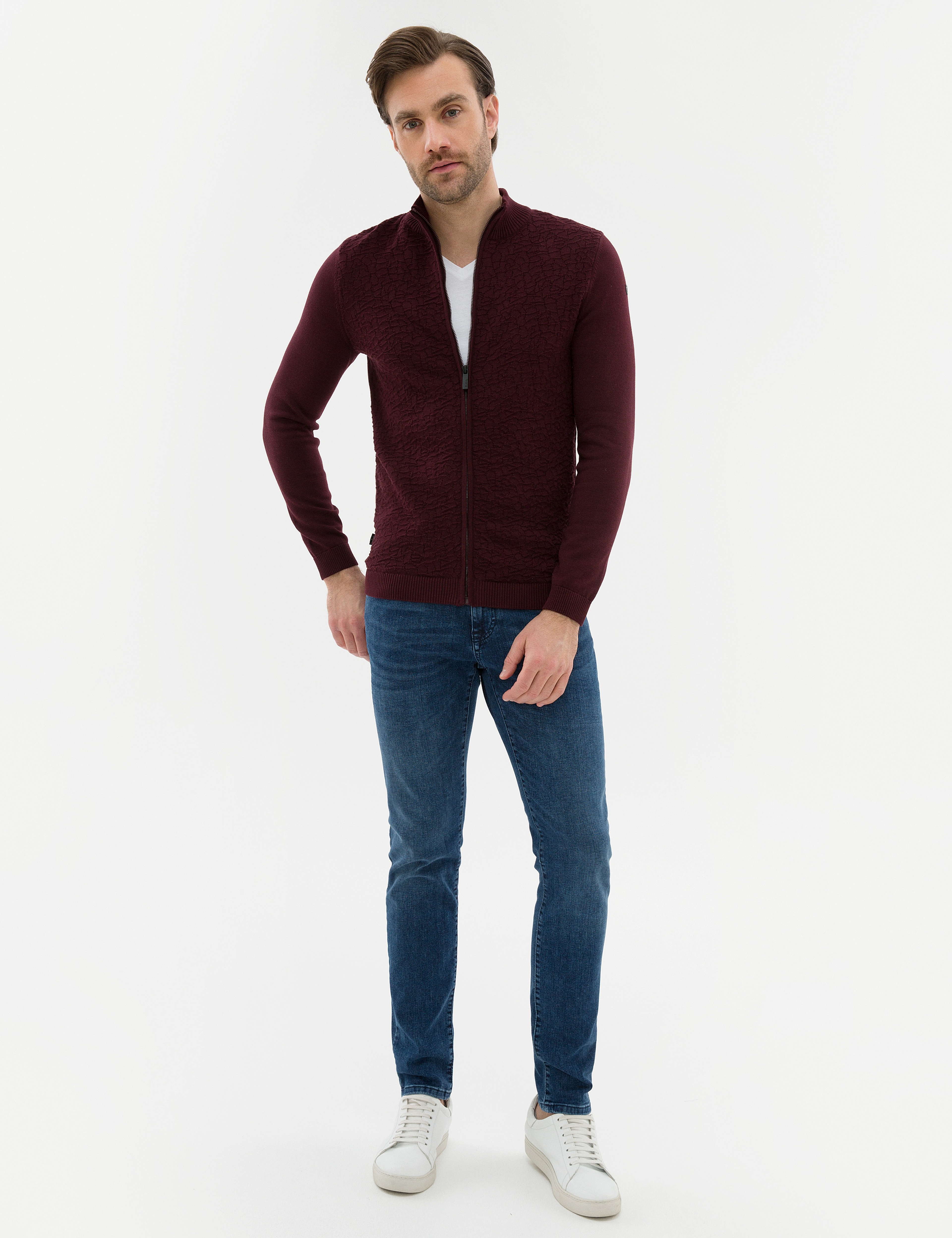 Bordo Slim Fit Triko Hırka - Image 5