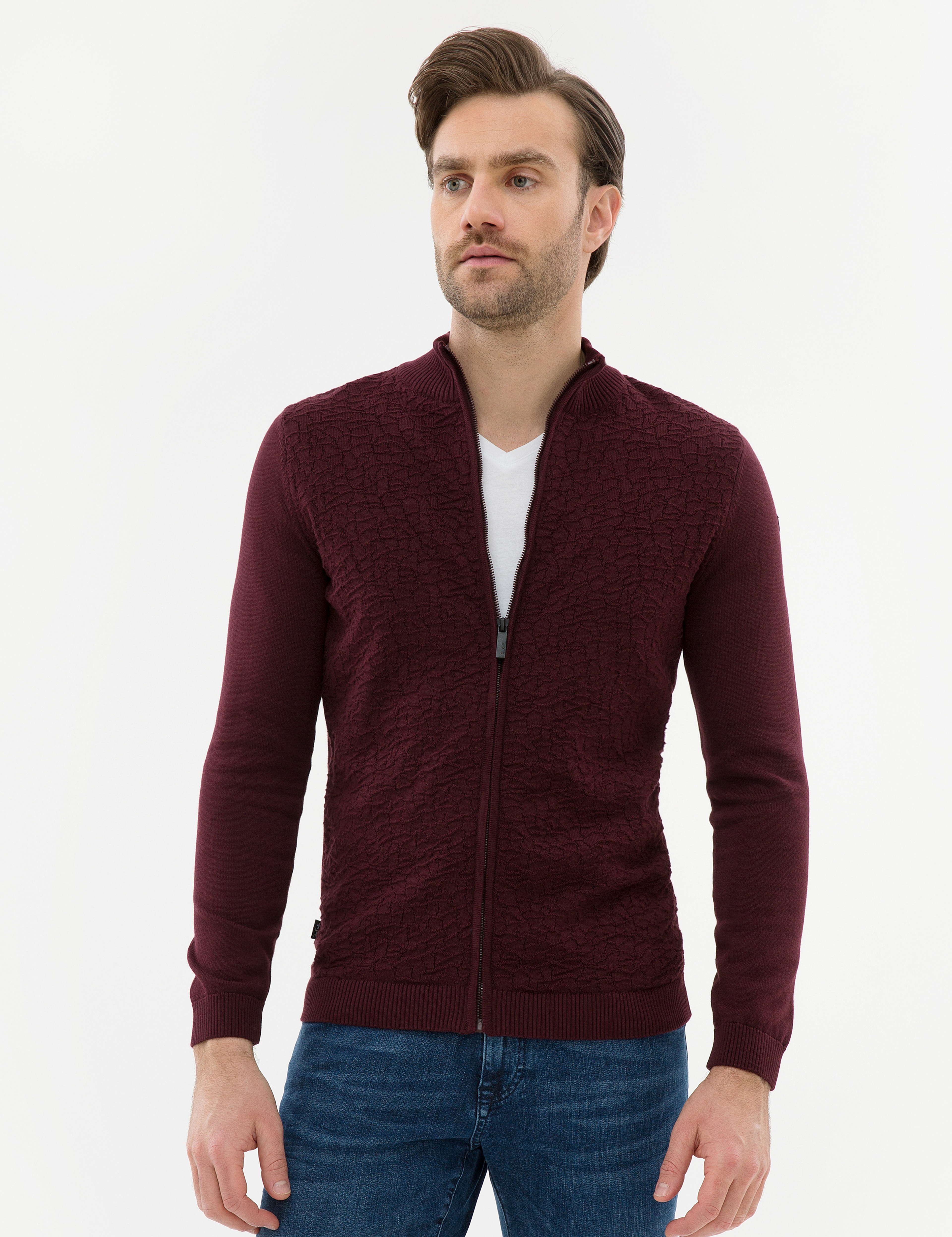 Bordo Slim Fit Triko Hırka - Image 2