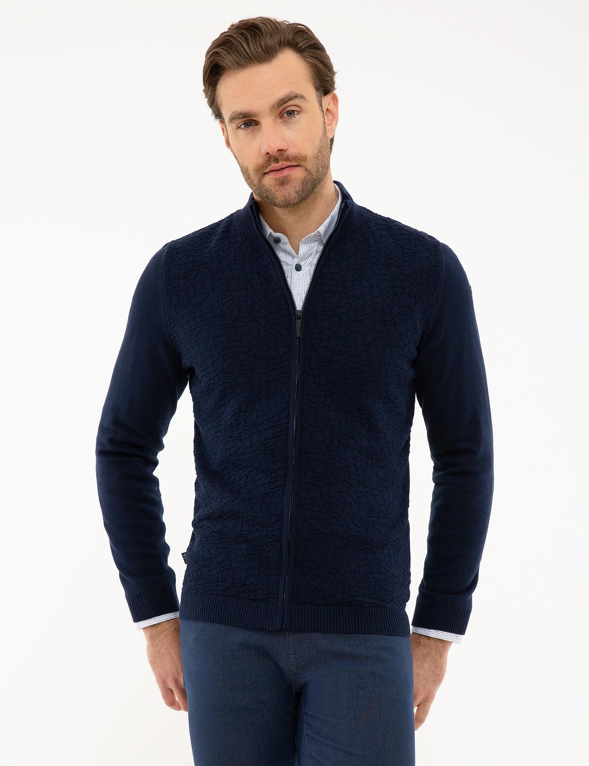 Koyu Lacivert Slim Fit Triko Hırka