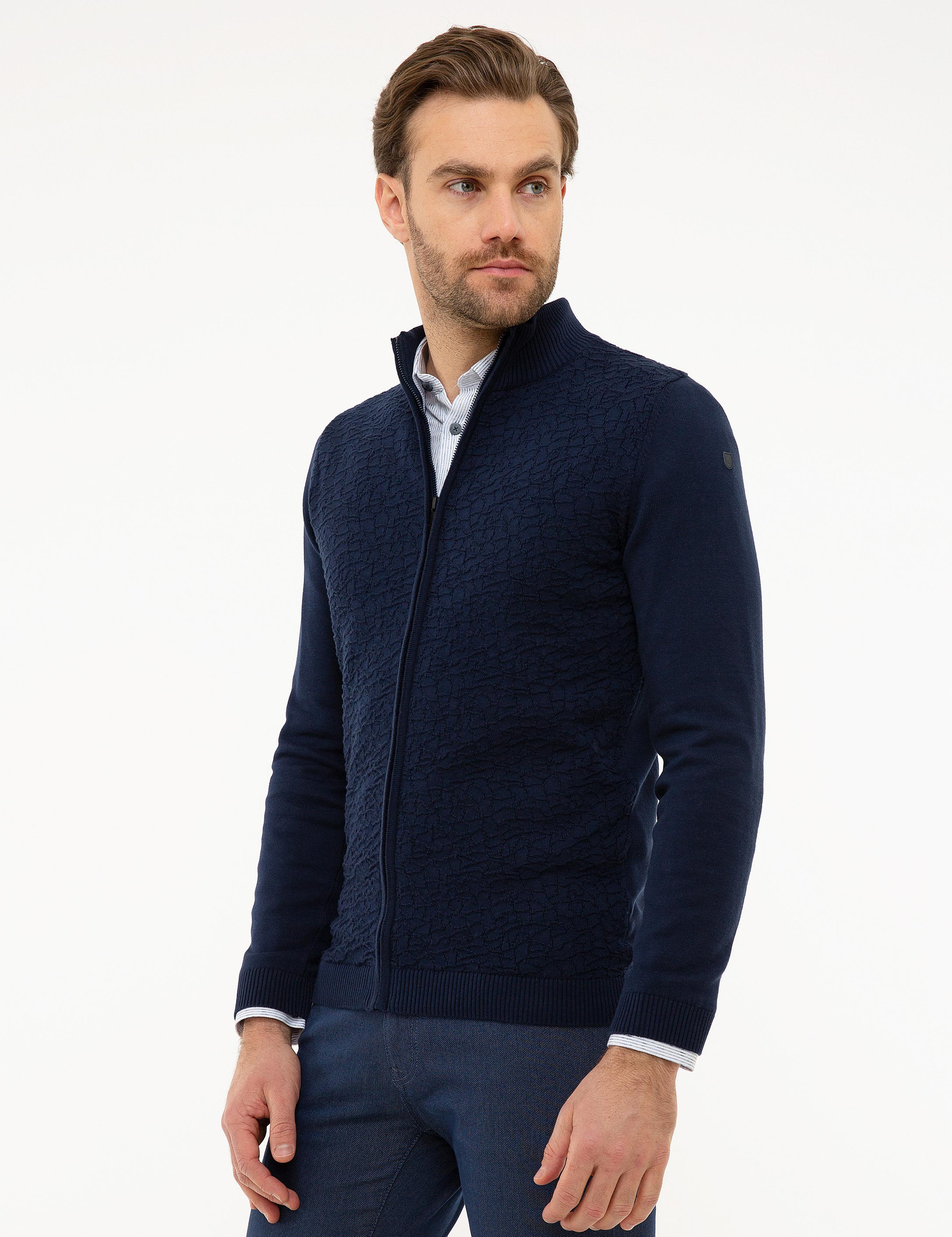 Koyu Lacivert Slim Fit Triko Hırka