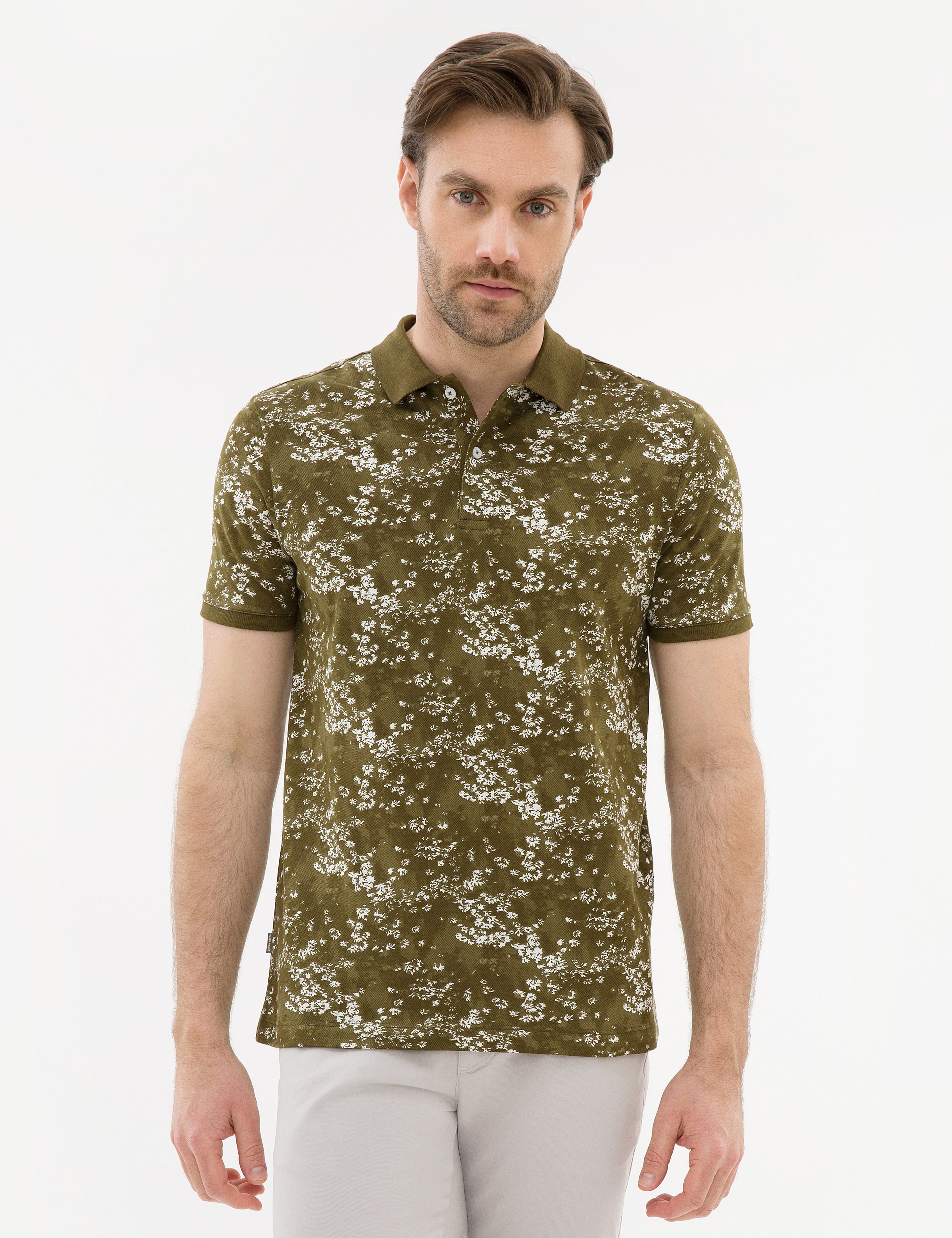 Açık Haki Slim Fit Polo Yaka Tişört - Image 2