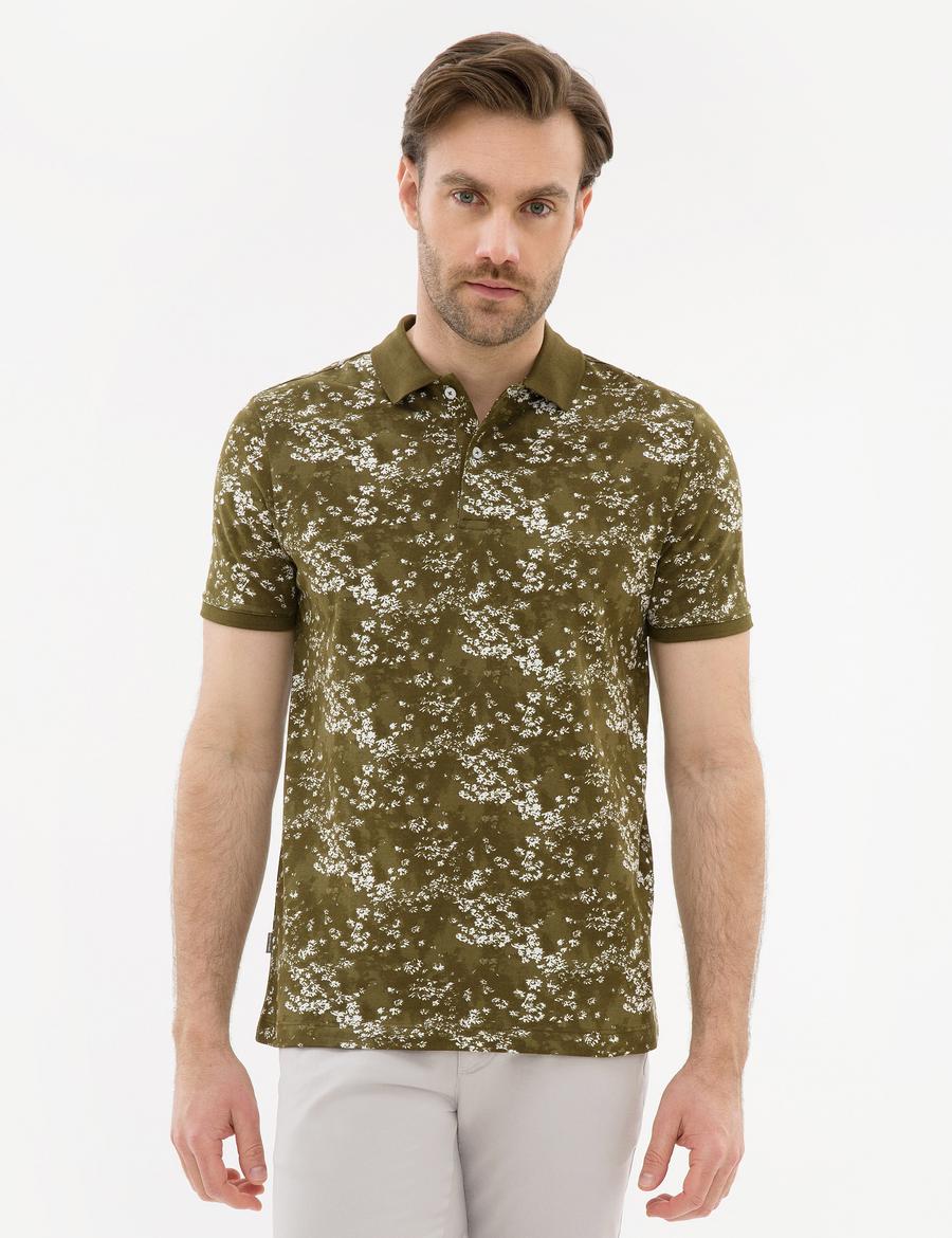 Açık Haki Slim Fit Baskılı Polo Yaka Tişört