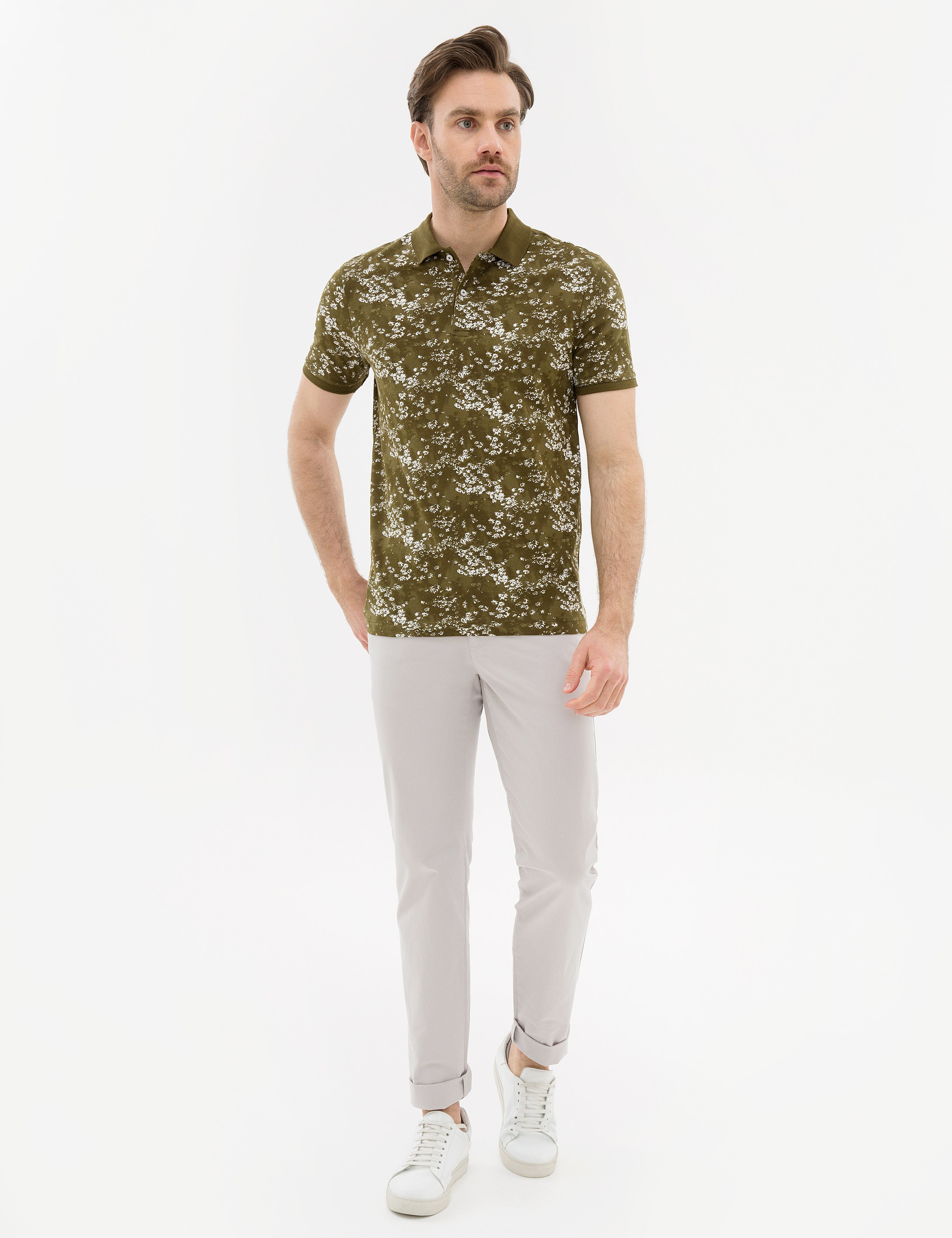 Açık Haki Slim Fit Polo Yaka Tişört - Image 4