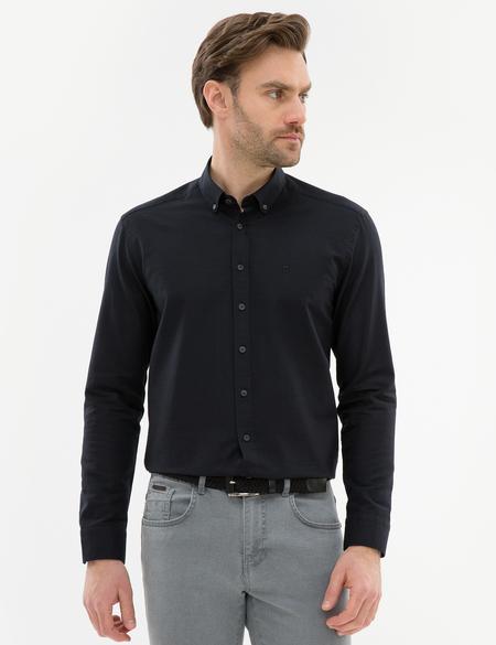 Siyah Slim Fit Keten Karışımlı Gömlek - 50220188010