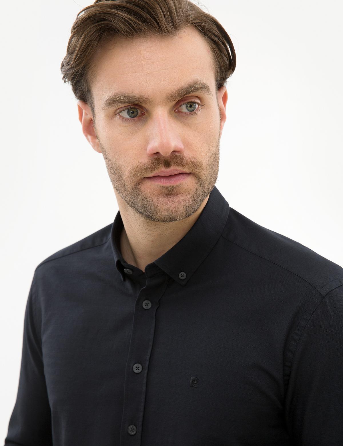 Siyah Slim Fit Keten Karışımlı Gömlek - 50220188010