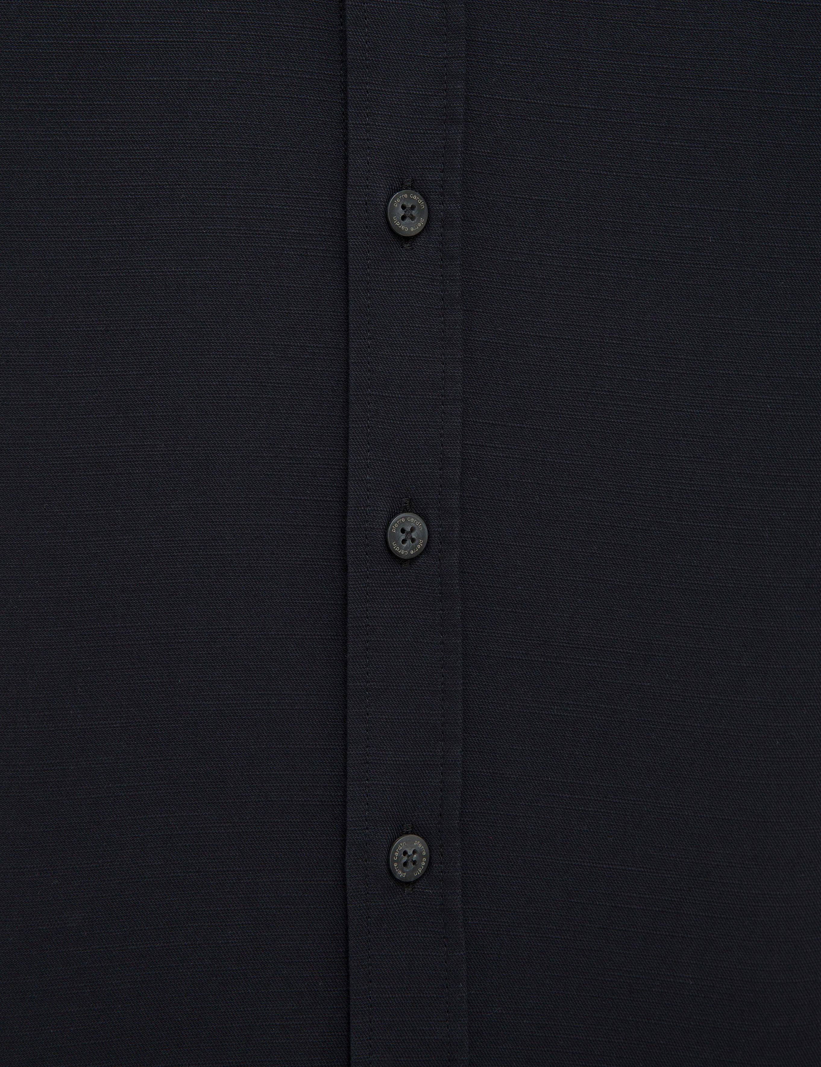 Siyah Slim Fit Keten Karışımlı Gömlek