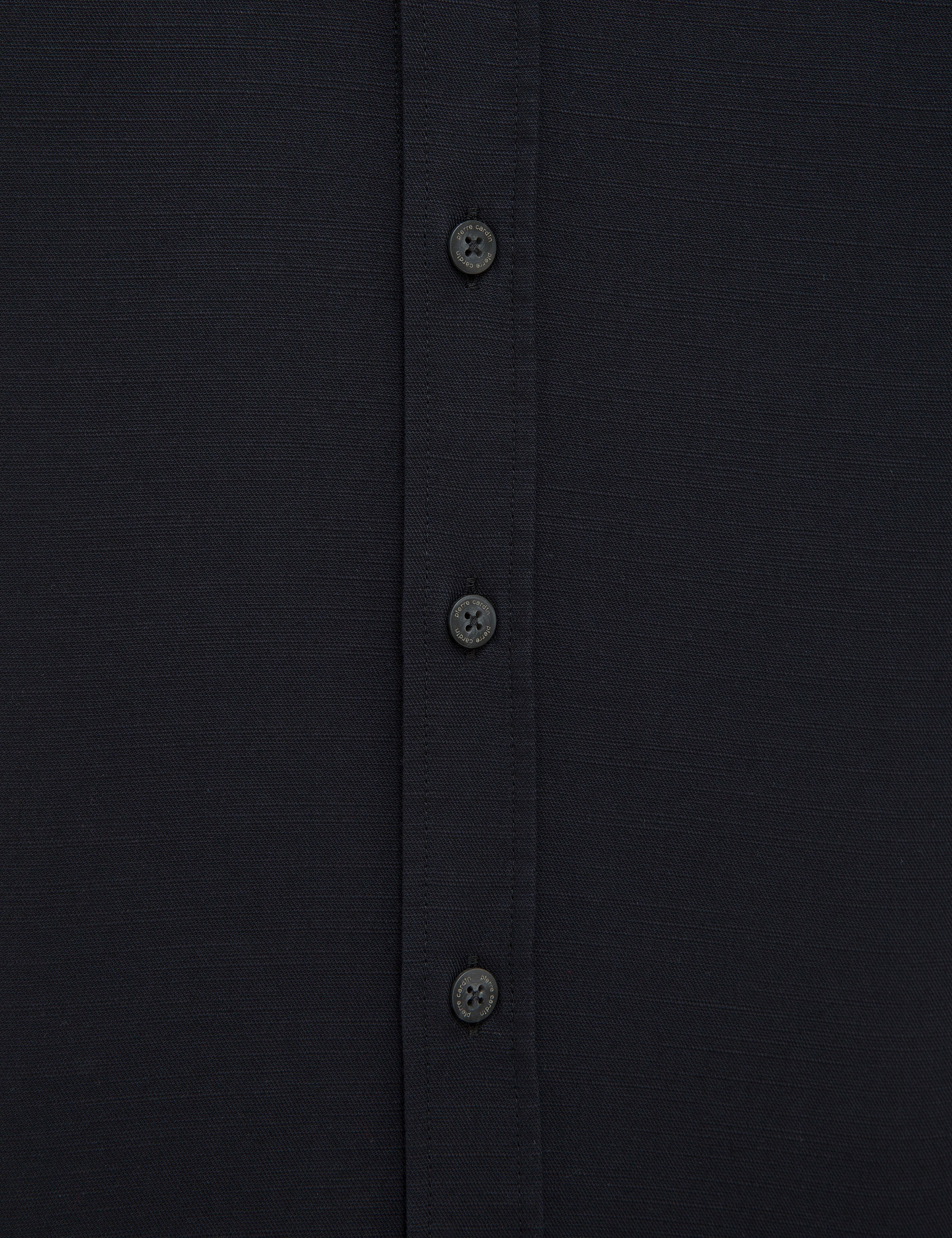 Siyah Slim Fit Keten Karışımlı Gömlek