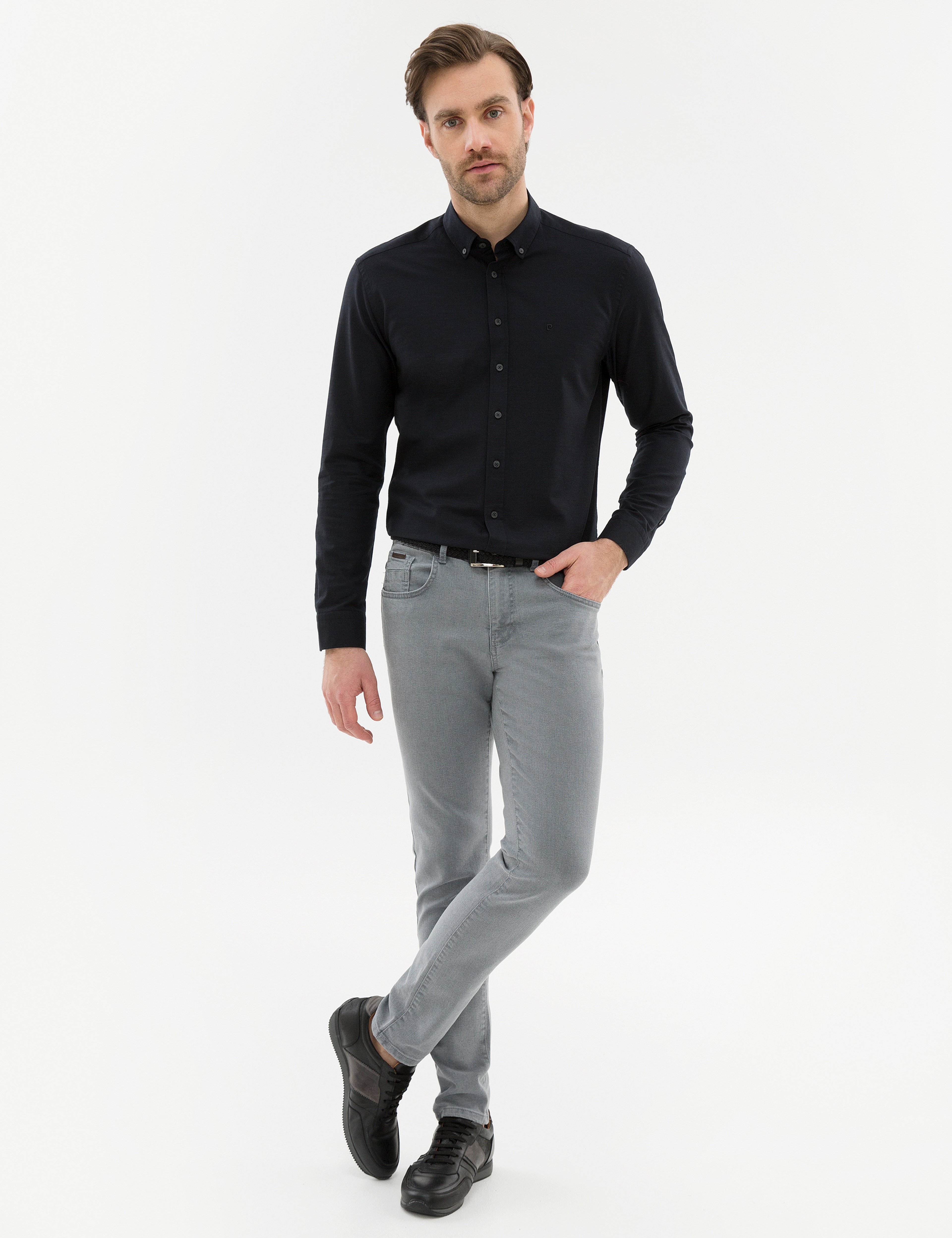 Siyah Slim Fit Keten Karışımlı Gömlek - Image 4