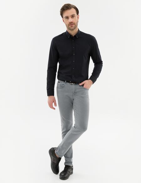 Siyah Slim Fit Keten Karışımlı Gömlek - 50220188010