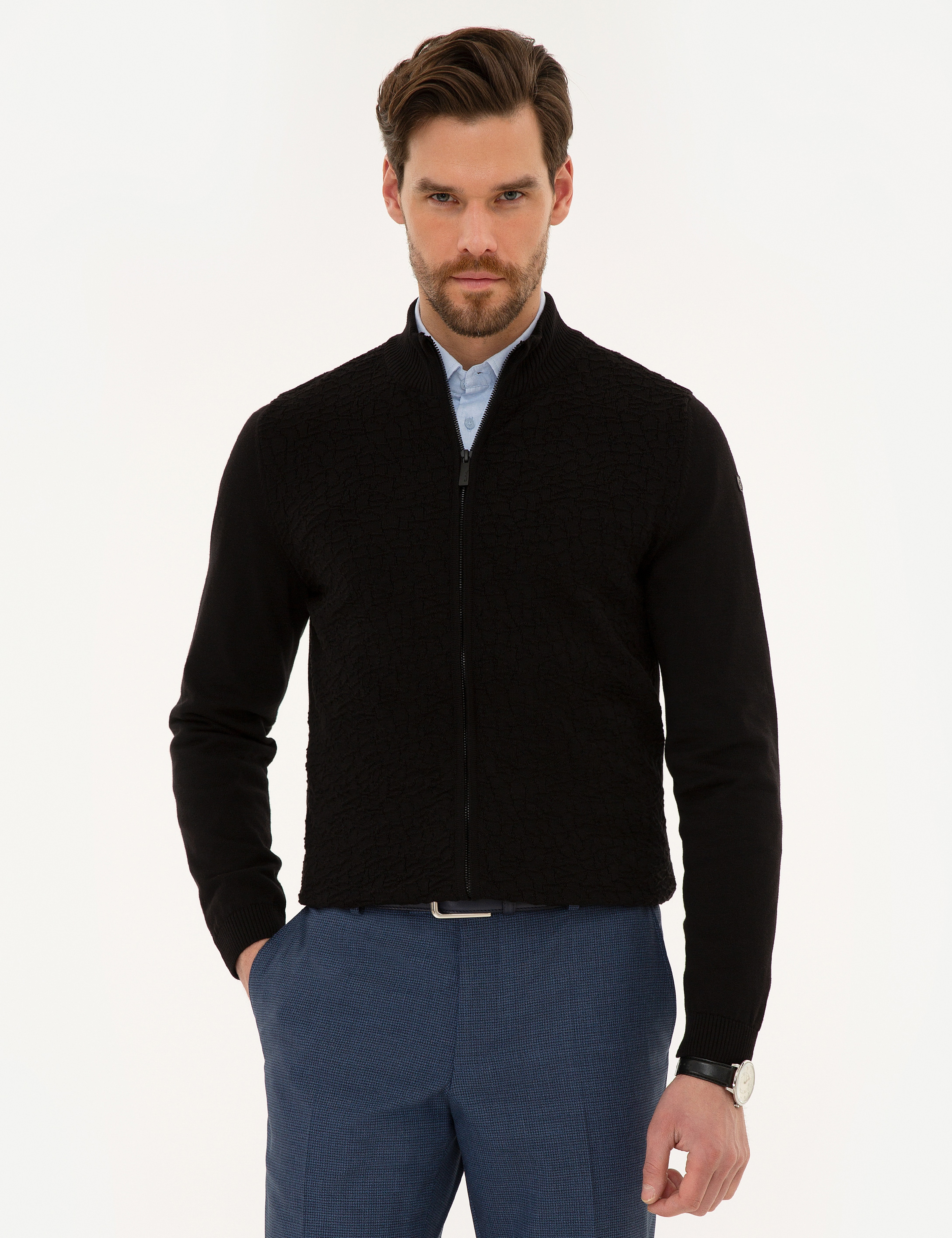 Siyah Slim Fit Triko Hırka