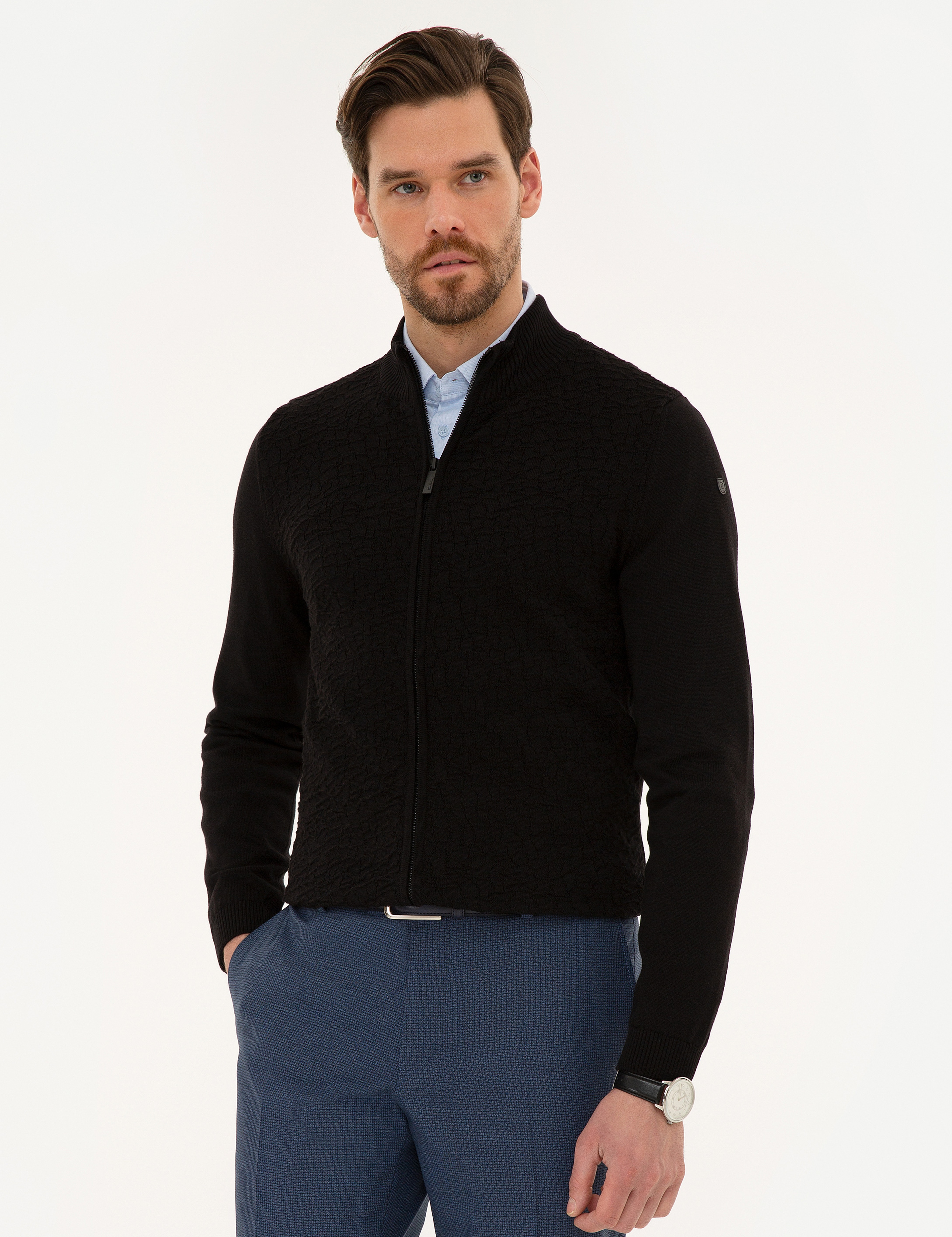 Siyah Slim Fit Triko Hırka - Image 3