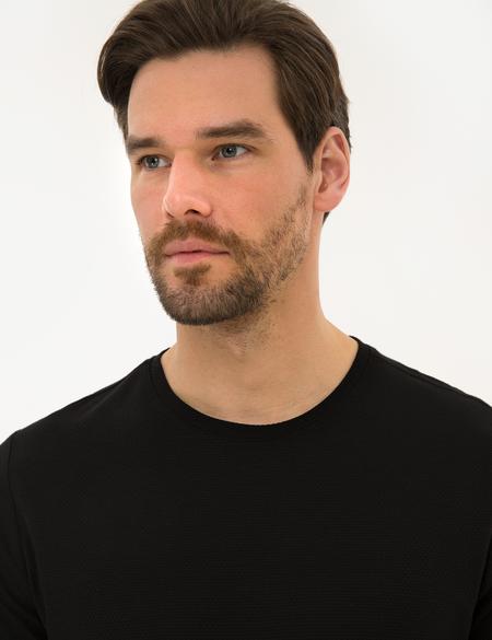 Siyah Slim Fit Bisiklet Yaka Tişört - 50218553016