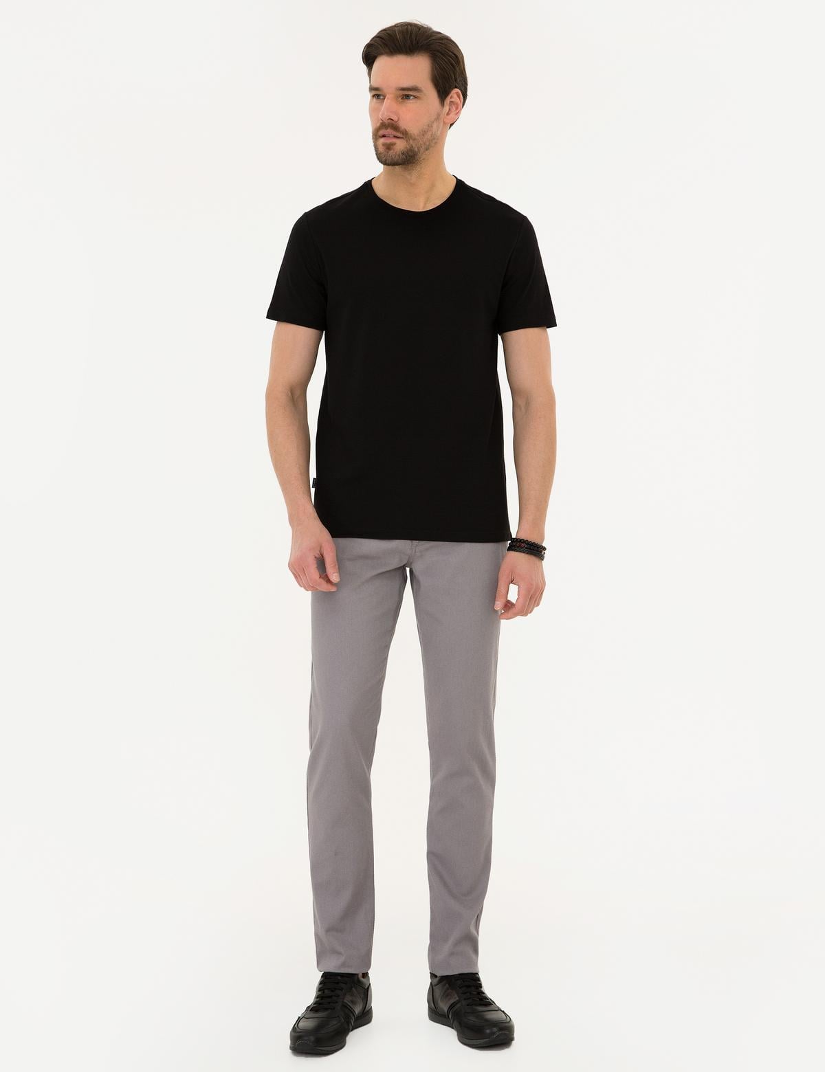 Siyah Slim Fit Bisiklet Yaka Tişört - 50218553016