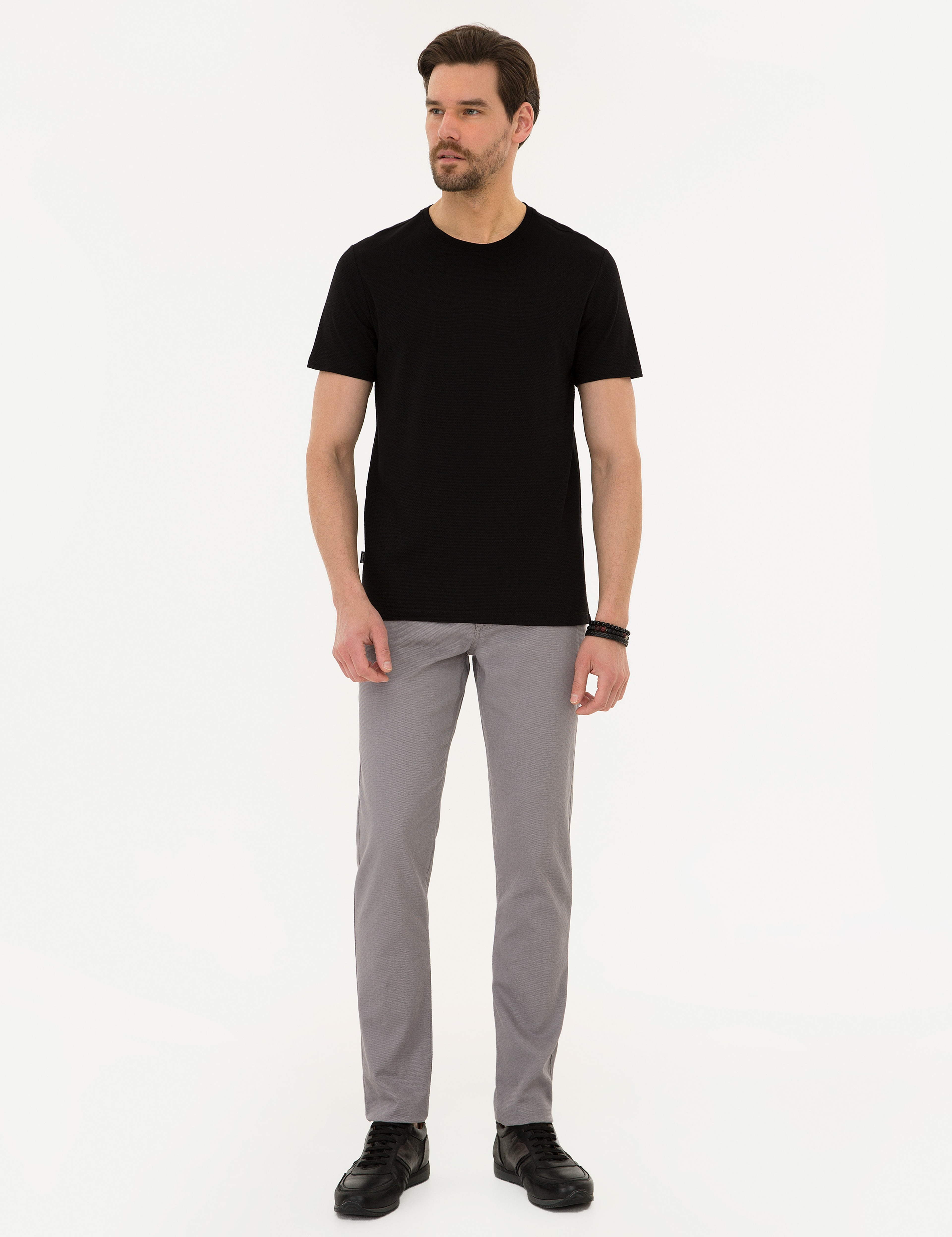 Siyah Slim Fit Bisiklet Yaka Tişört - Image 4