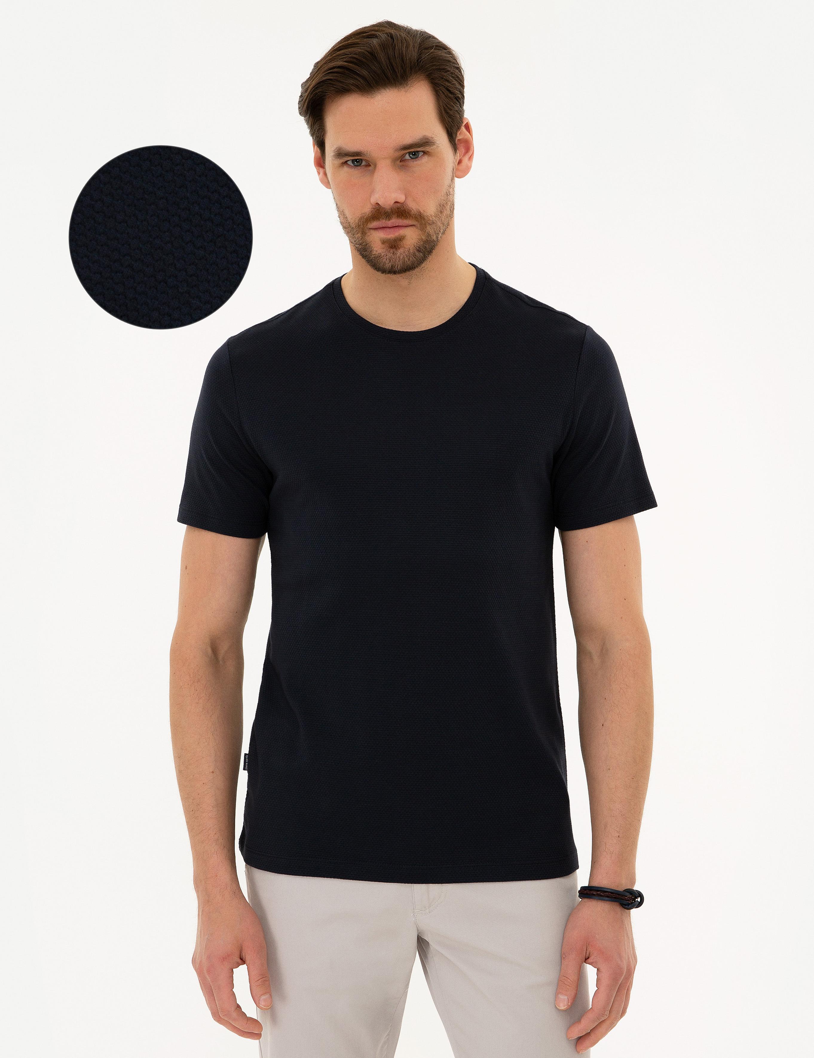 Koyu Lacivert Slim Fit Bisiklet Yaka Tişört