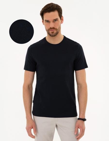 Koyu Lacivert Slim Fit Bisiklet Yaka Tişört - 50218553043