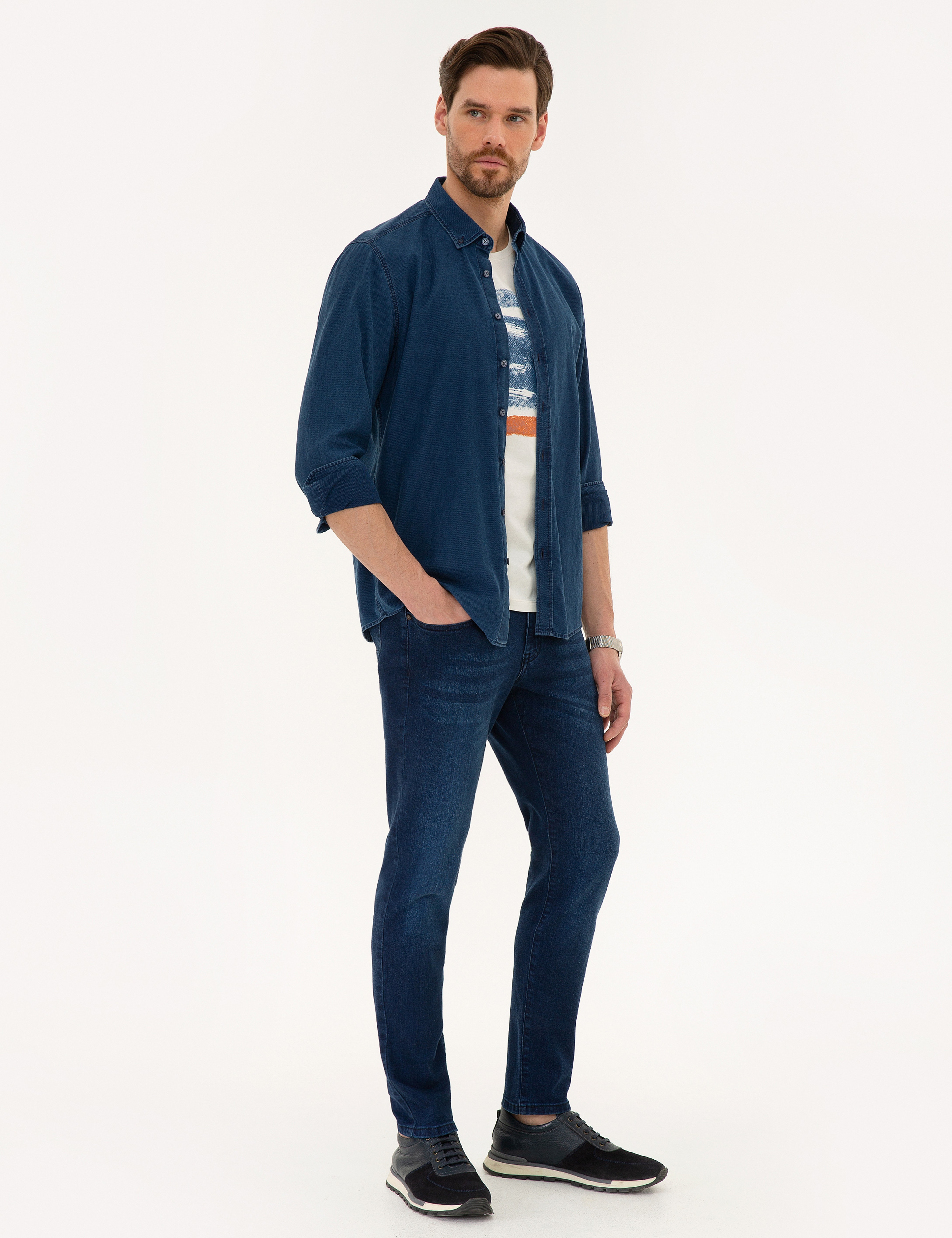 Lacivert Real Slim Fit Denim Pantolon