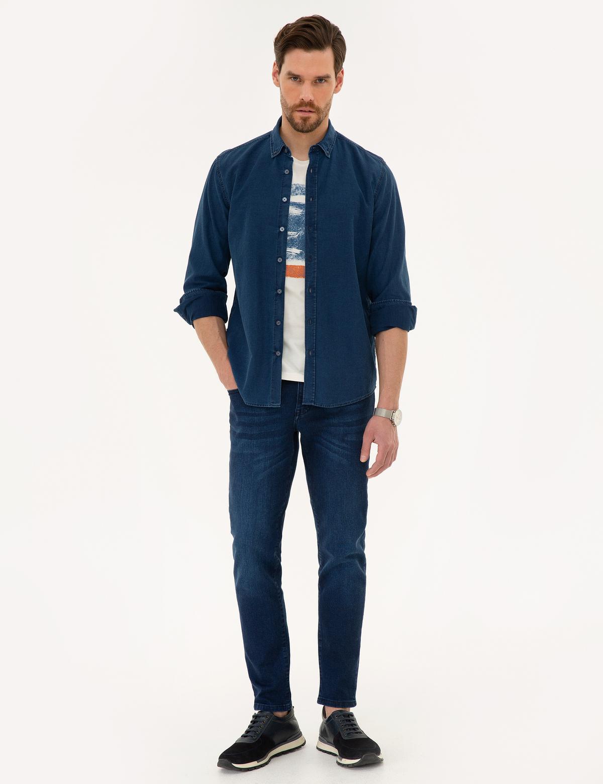 Lacivert Real Slim Fit Denim Pantolon