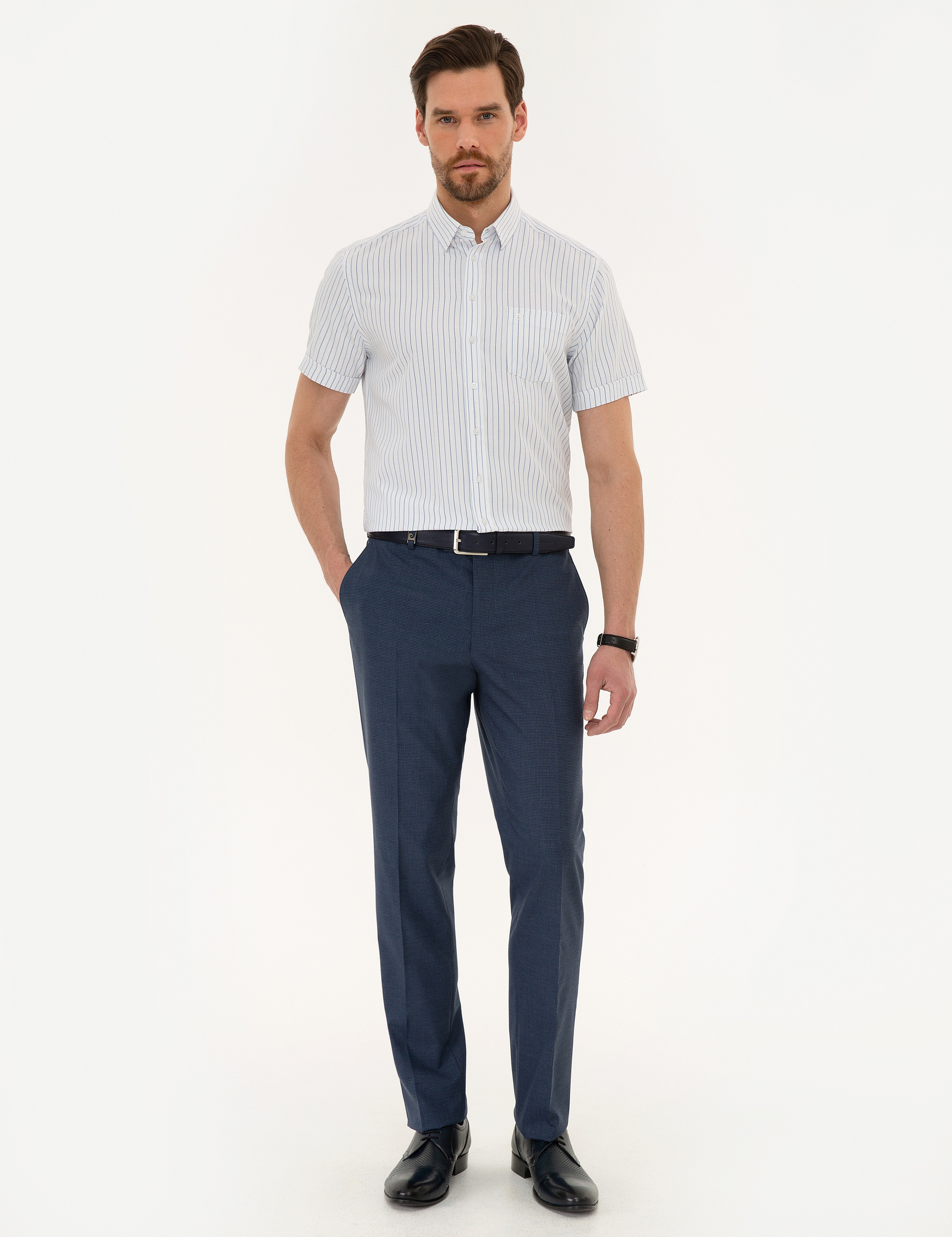 Beyaz Regular Fit Kısa Kollu Gömlek - Image 4