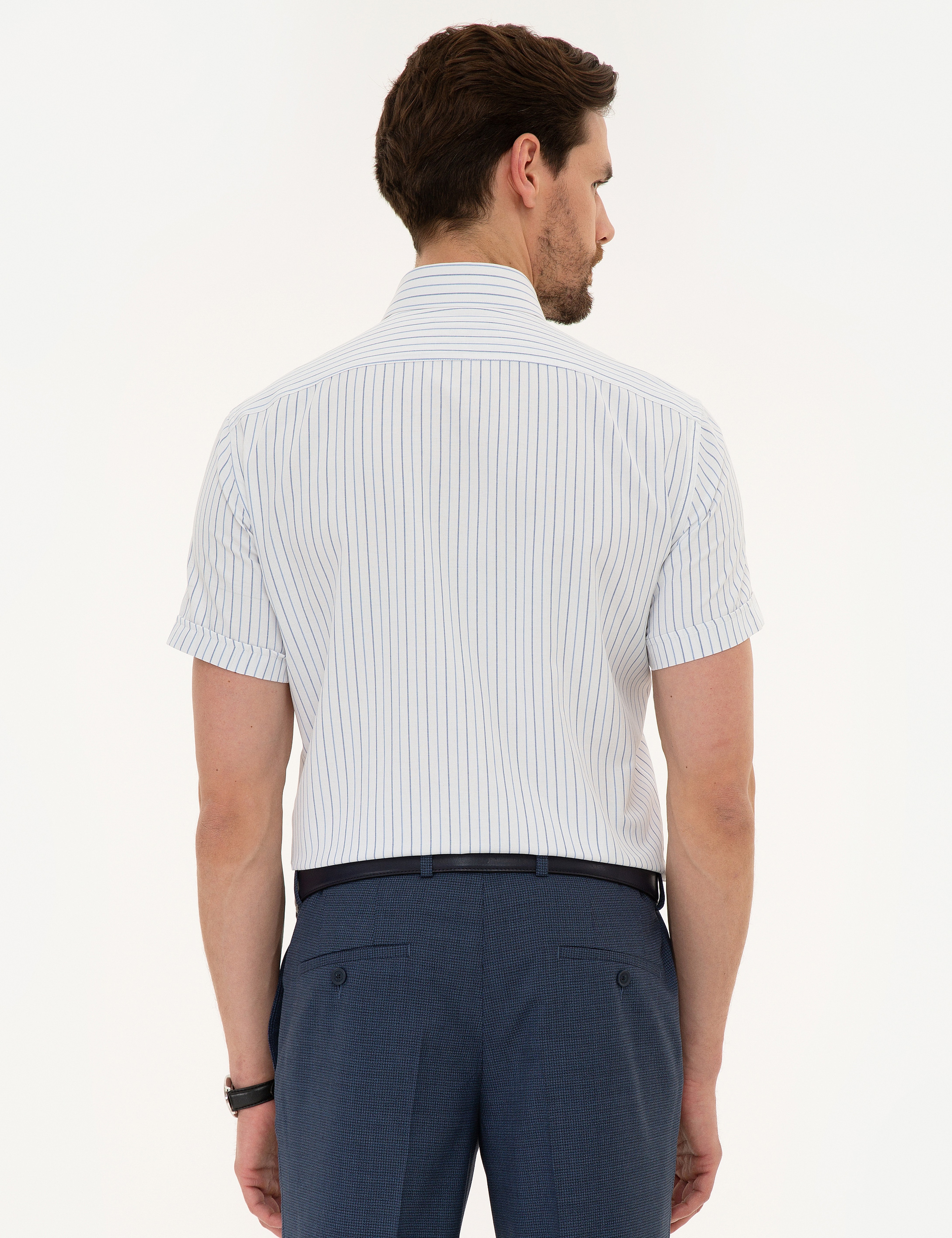 Beyaz Regular Fit Kısa Kollu Gömlek - Image 3