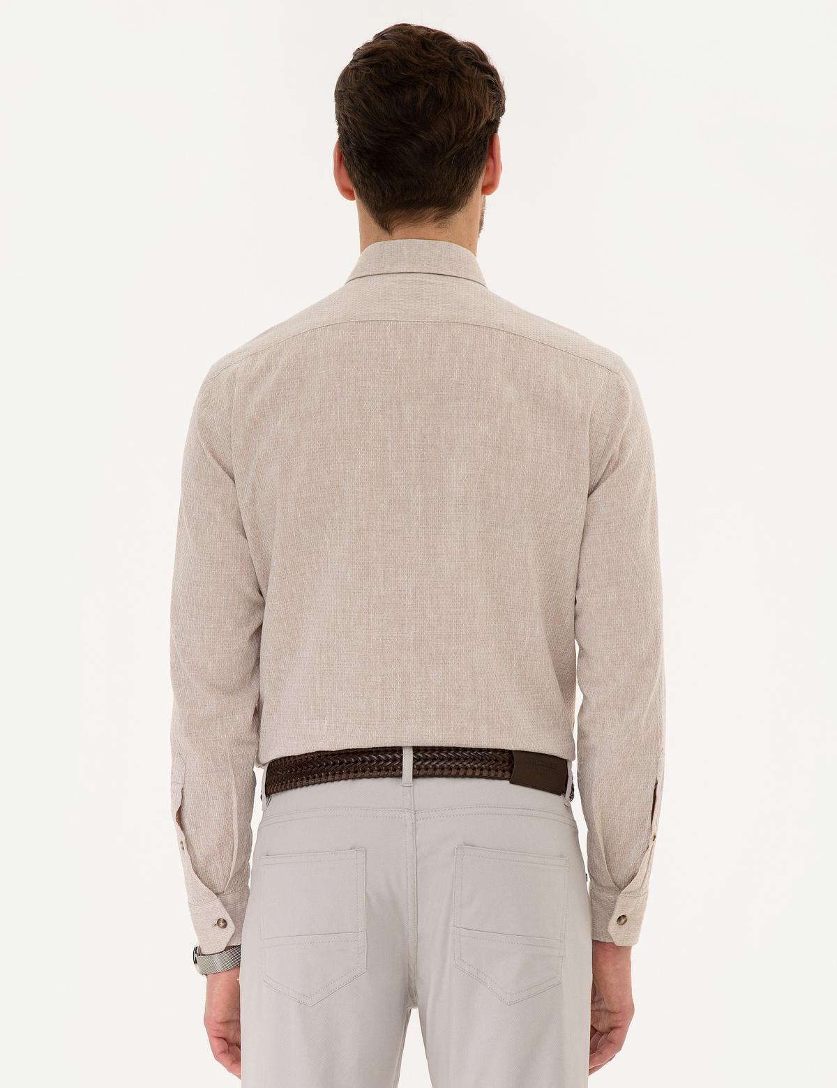 Bej Regular Fit Keten Karışımlı Gömlek - 50220195006