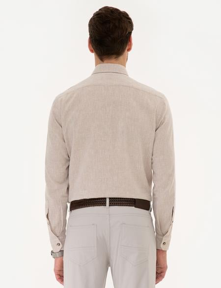 Bej Regular Fit Keten Karışımlı Gömlek - 50220195006