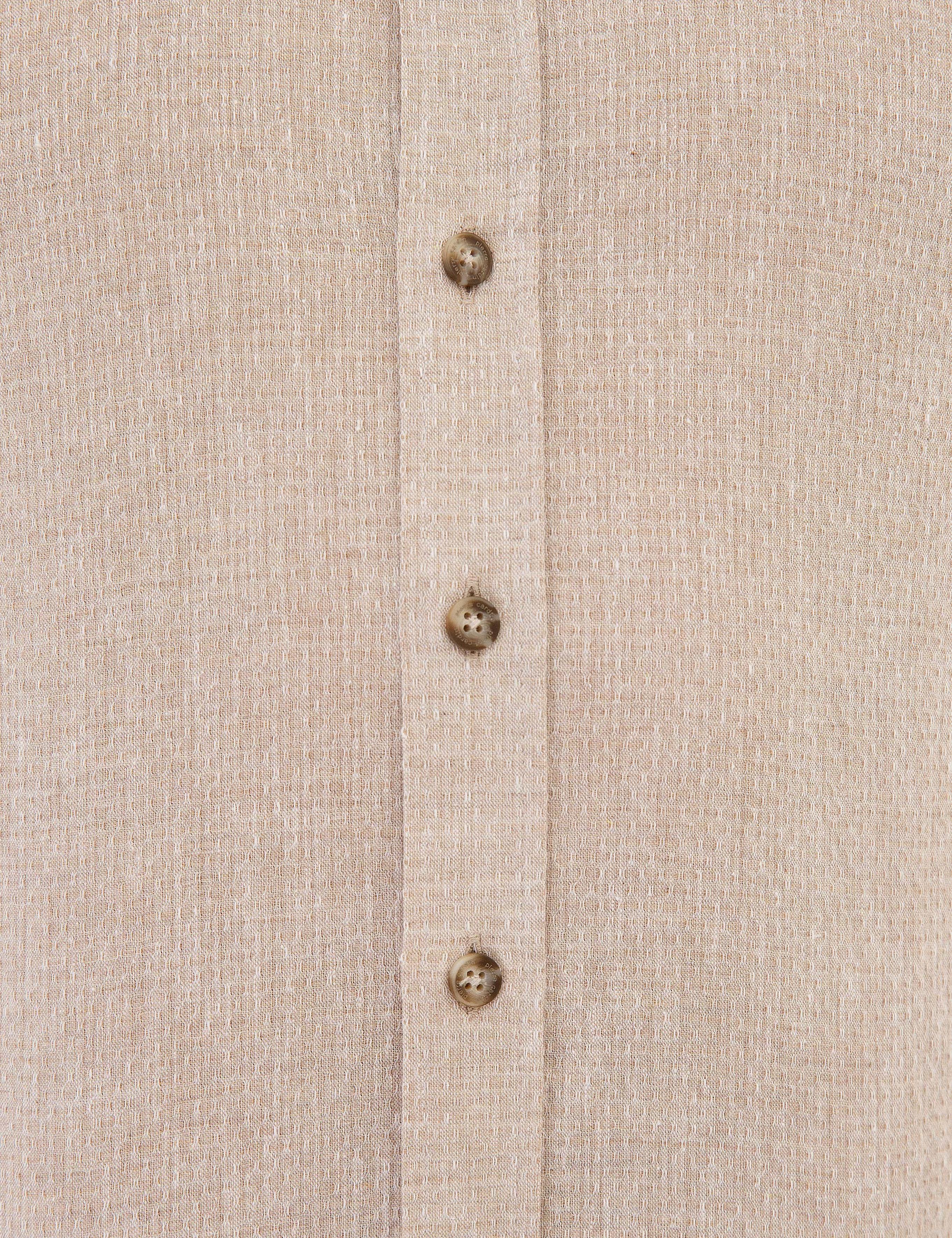 Bej Regular Fit Keten Karışımlı Gömlek
