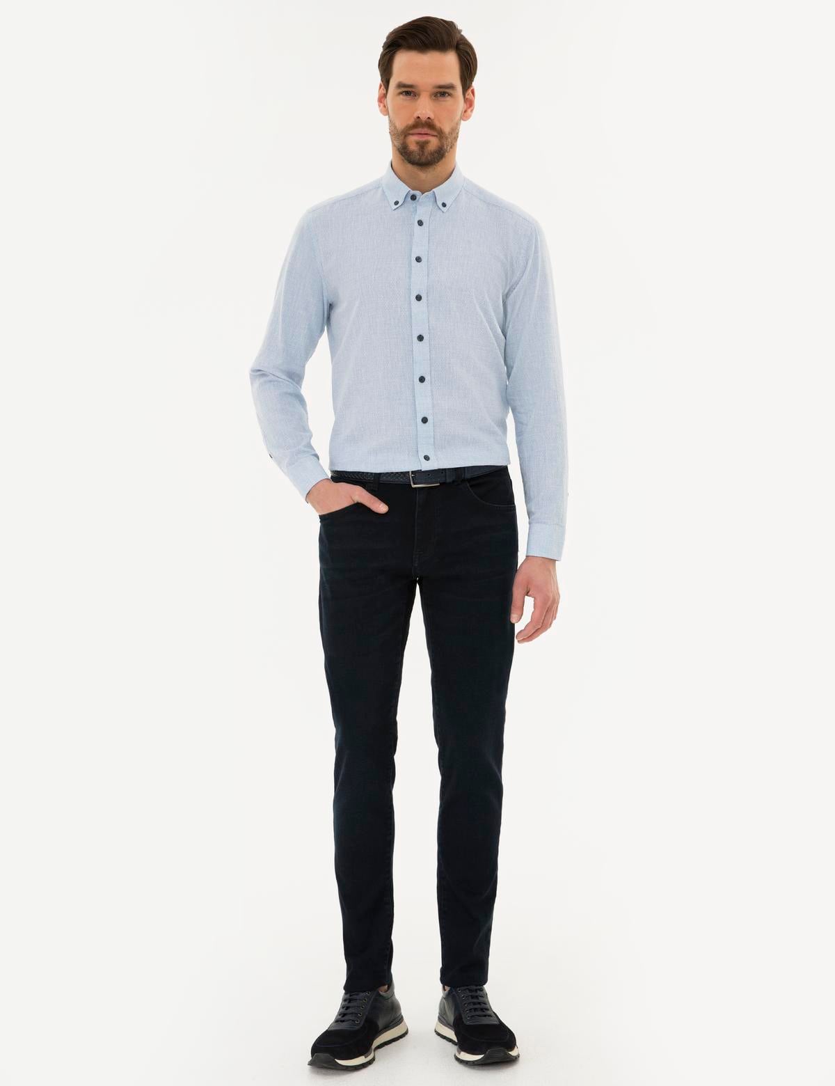 Açık Mavi Regular Fit Keten Karışımlı Gömlek - 50220195015