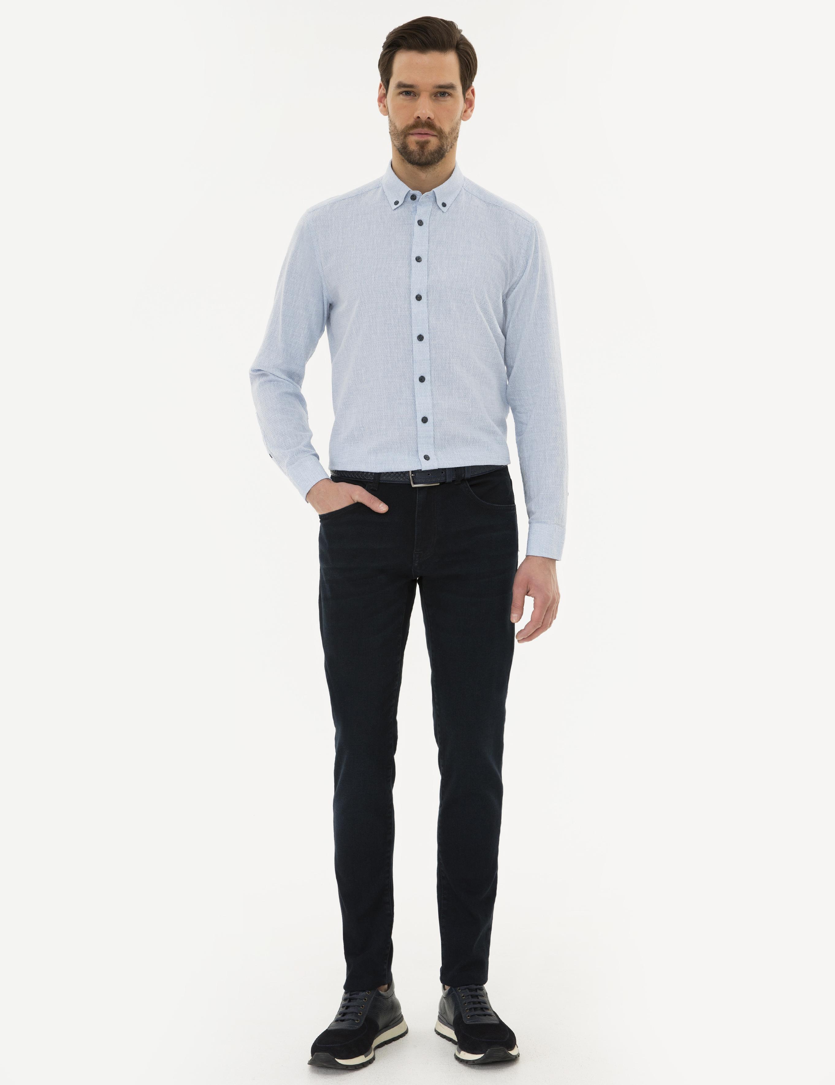 Açık Mavi Regular Fit Keten Karışımlı Gömlek