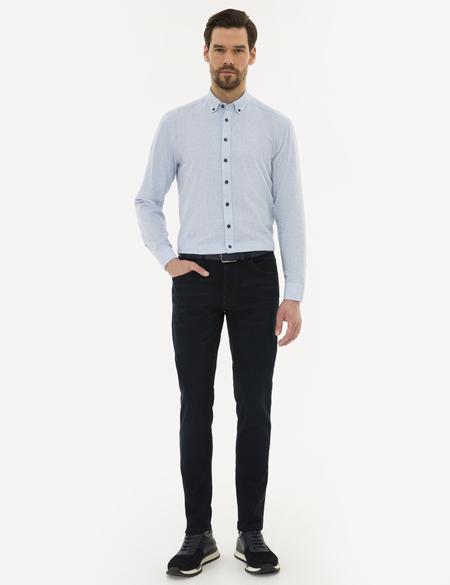 Açık Mavi Regular Fit Keten Karışımlı Gömlek - 50220195015