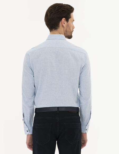 Açık Mavi Regular Fit Keten Karışımlı Gömlek - 50220195015