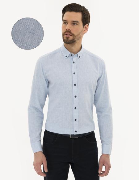 Açık Mavi Regular Fit Keten Karışımlı Gömlek - 50220195015