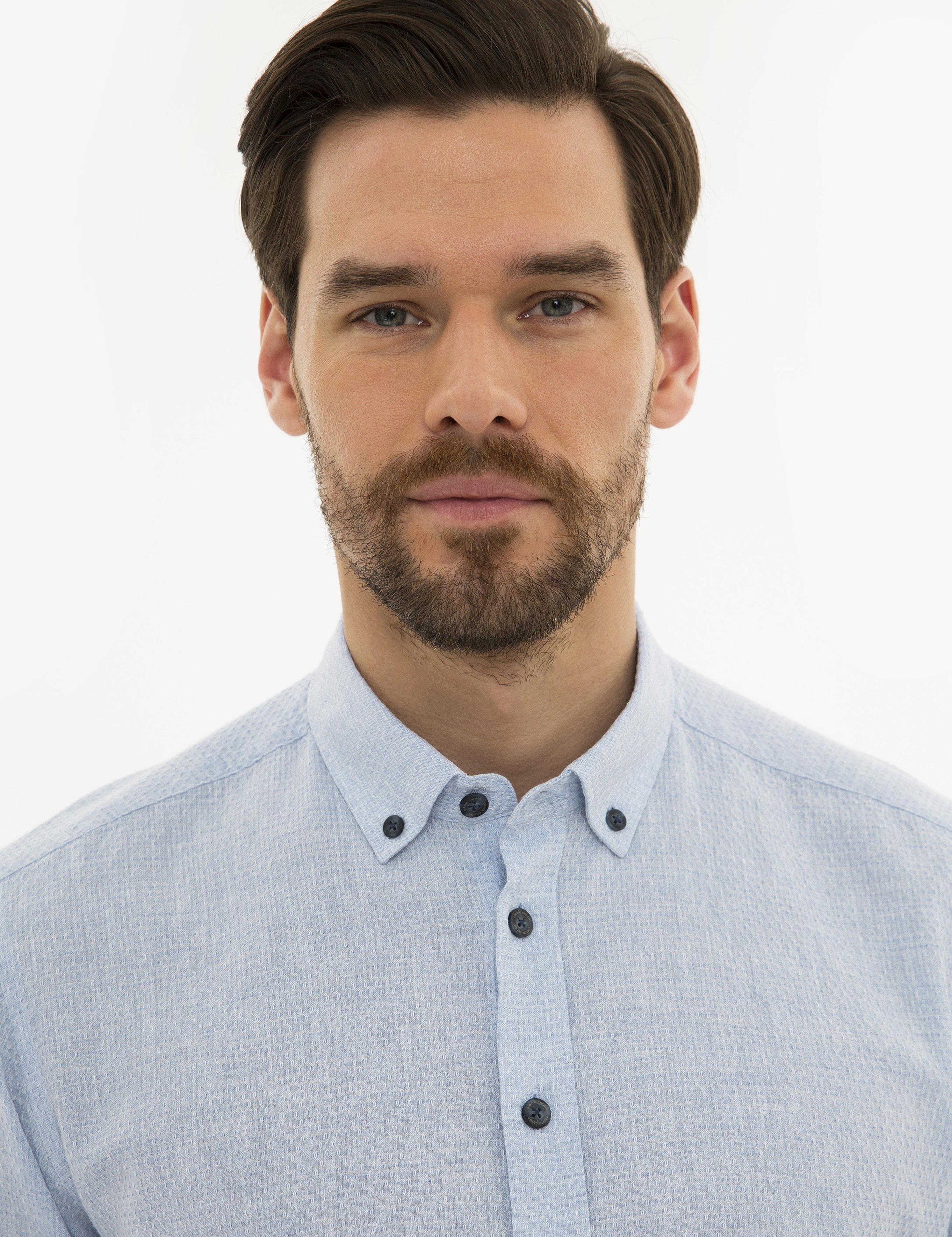 Açık Mavi Regular Fit Keten Karışımlı Gömlek