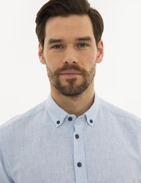 Açık Mavi Regular Fit Keten Karışımlı Gömlek - 50220195015