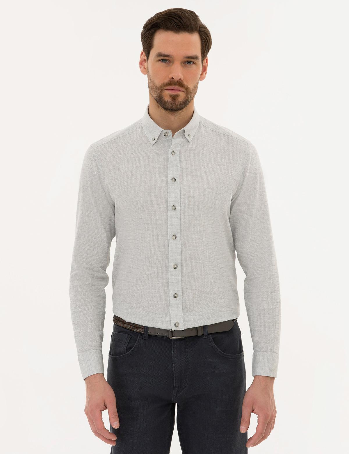 Gri Regular Fit Keten Karışımlı Gömlek