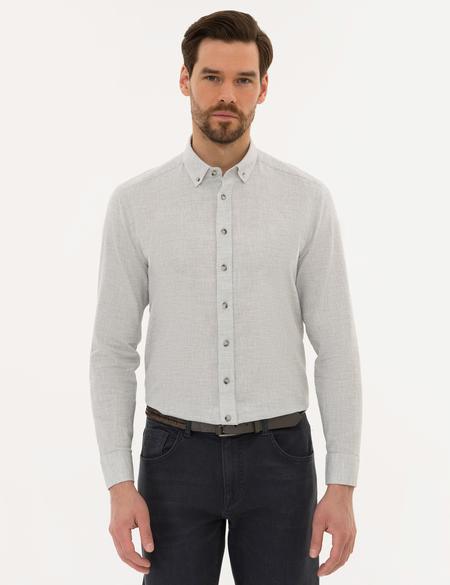 Gri Regular Fit Keten Karışımlı Gömlek - 50220195033