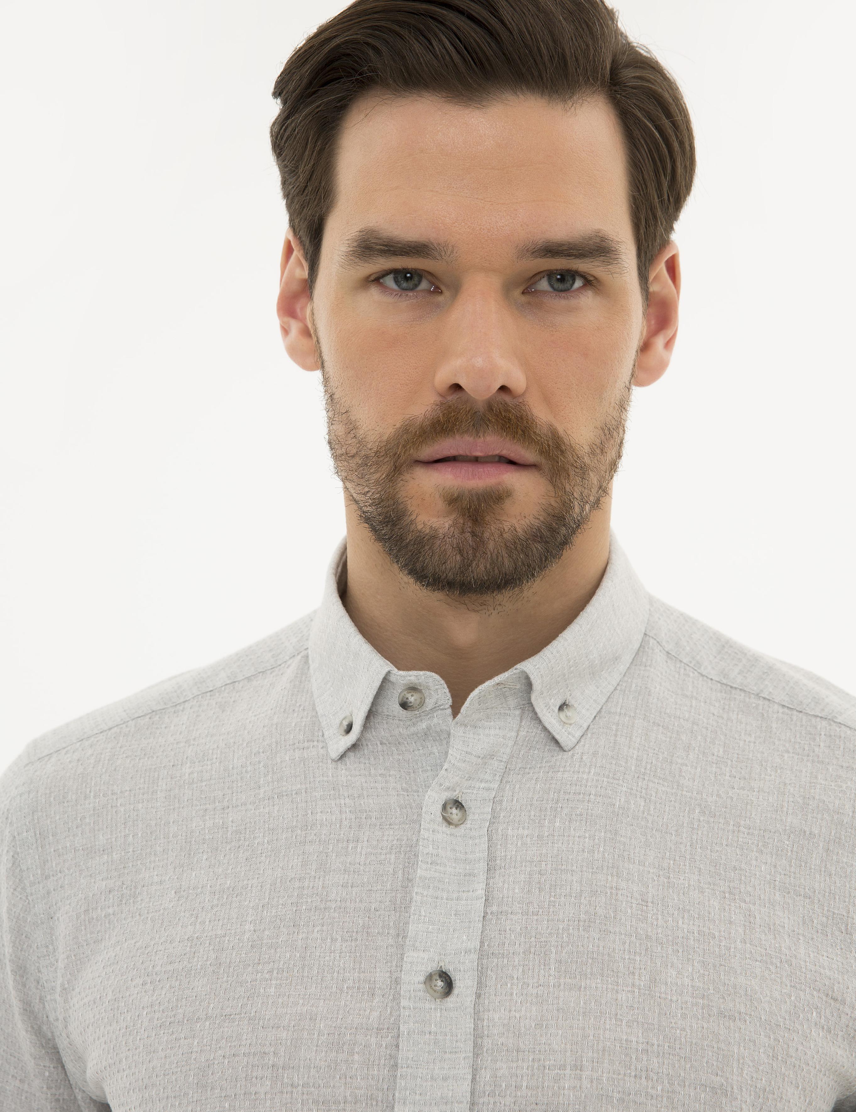 Gri Regular Fit Keten Karışımlı Gömlek