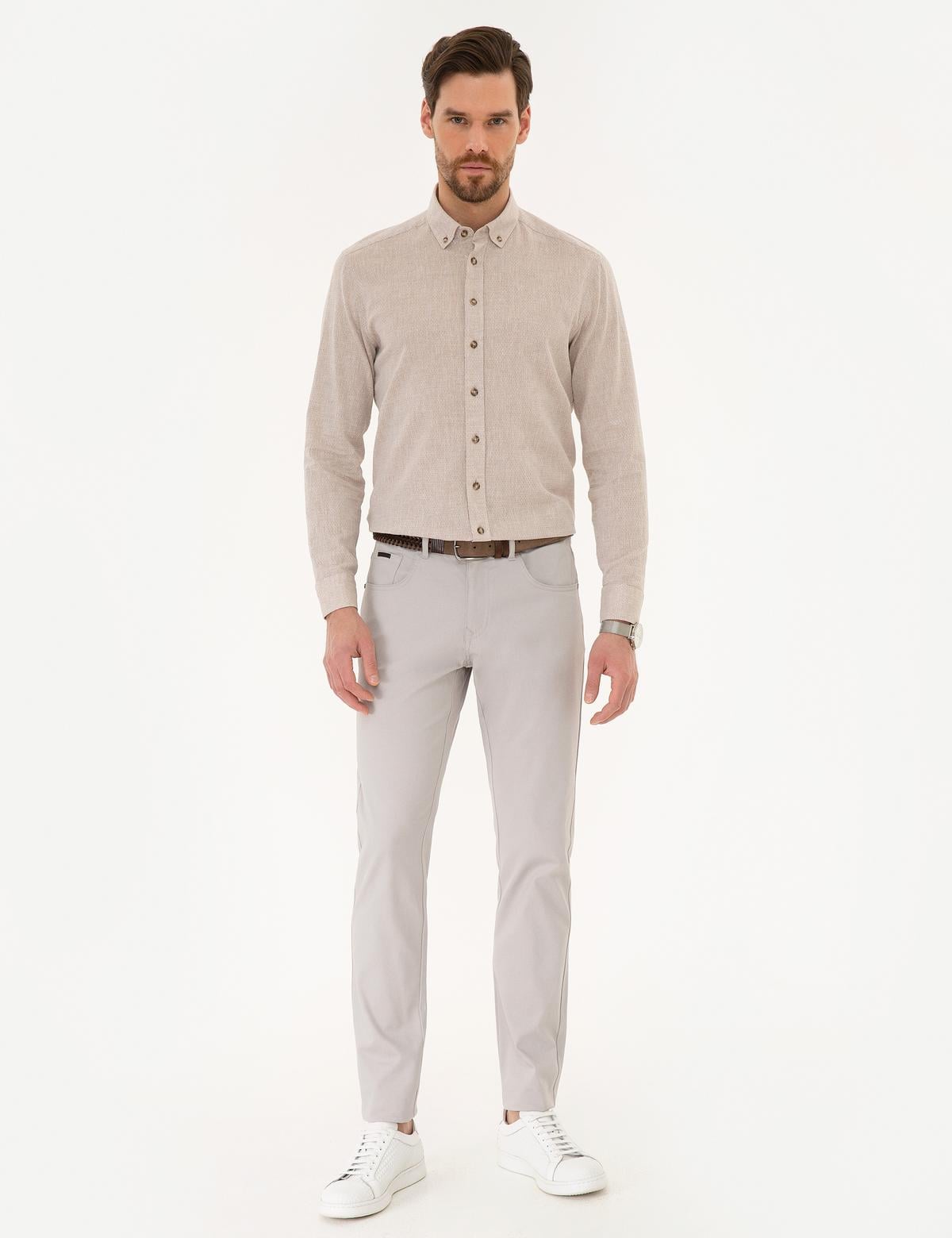 Bej Regular Fit Keten Karışımlı Gömlek - 50220195006