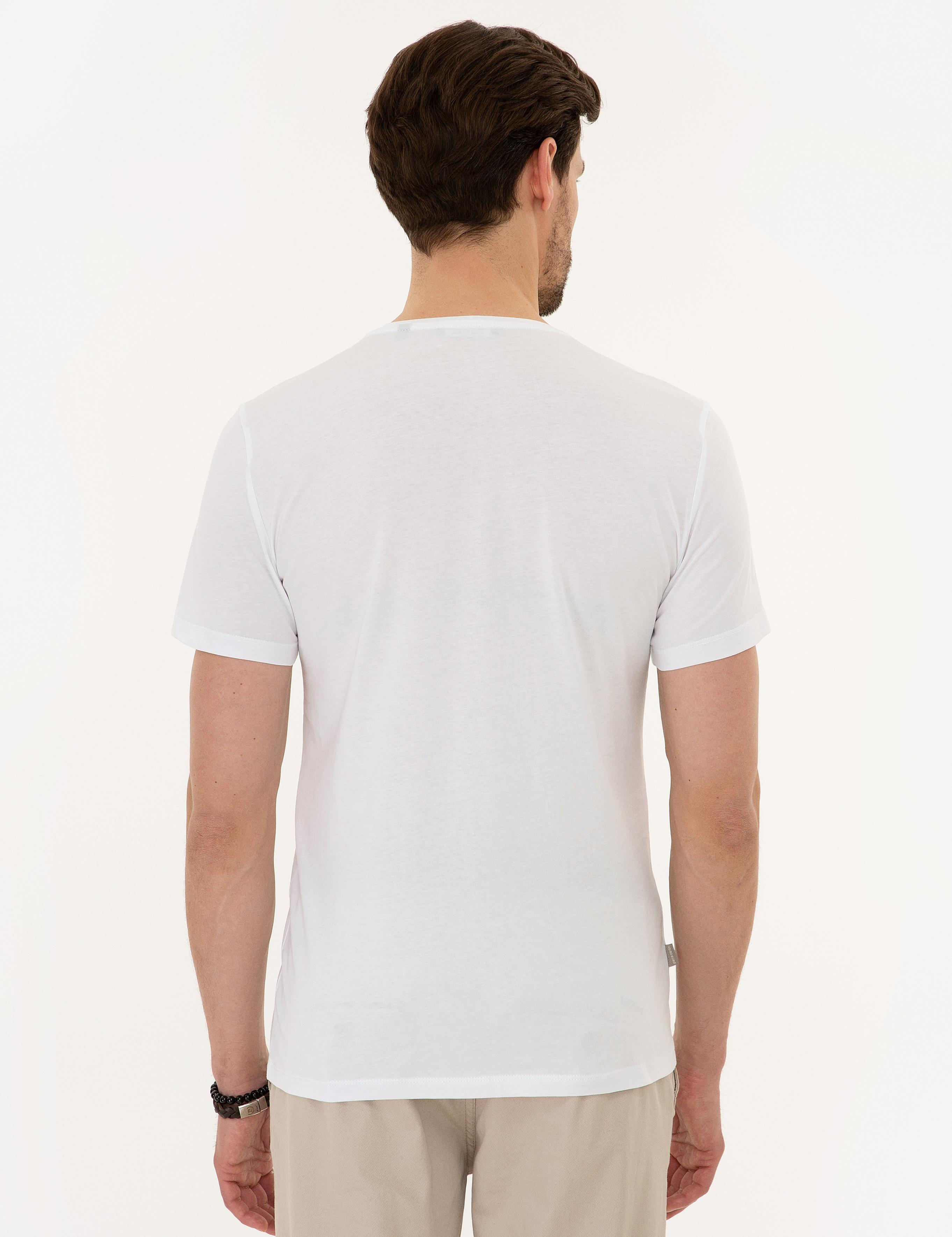 Beyaz Slim Fit Bisiklet Yaka T-Shirt