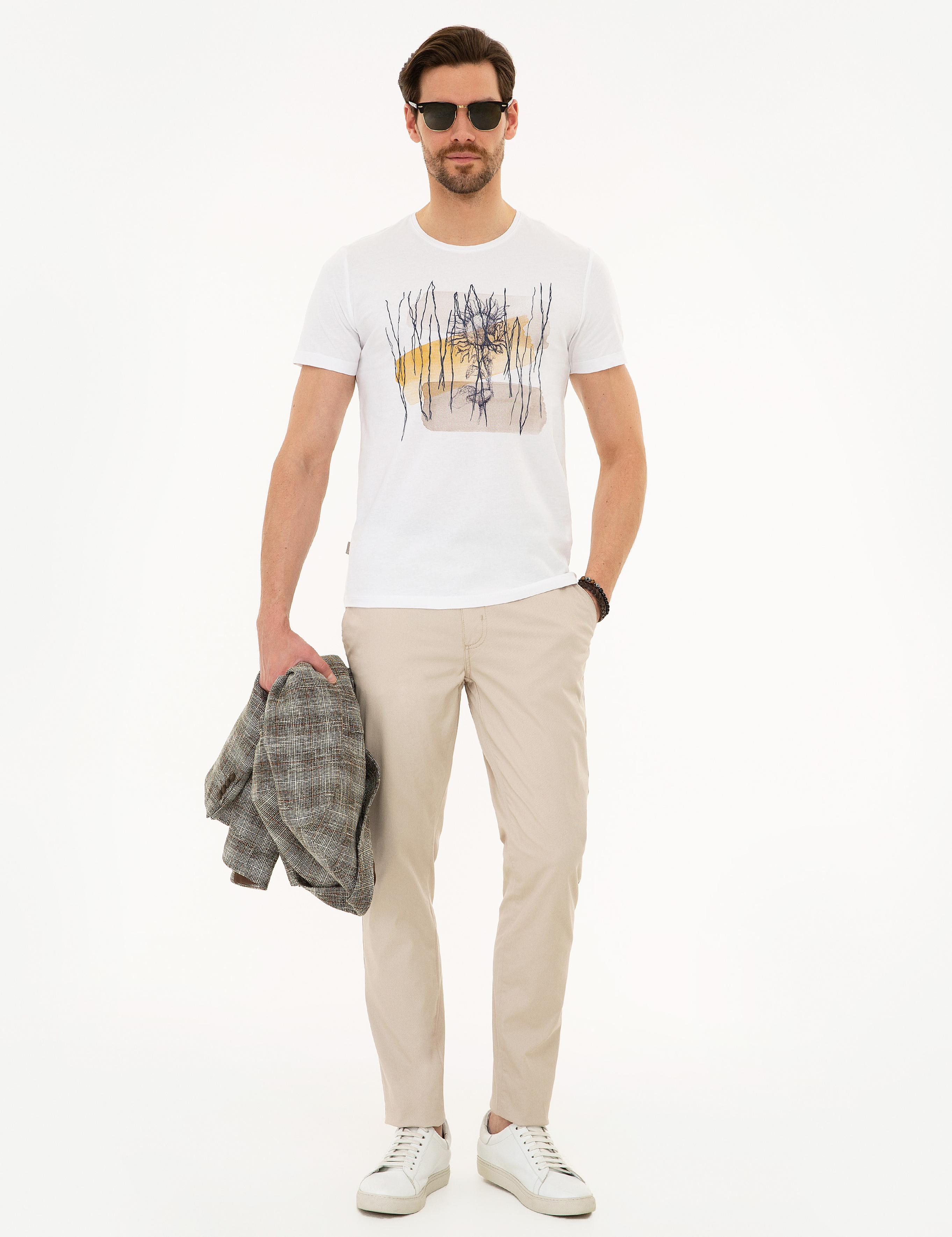 Beyaz Slim Fit Bisiklet Yaka T-Shirt