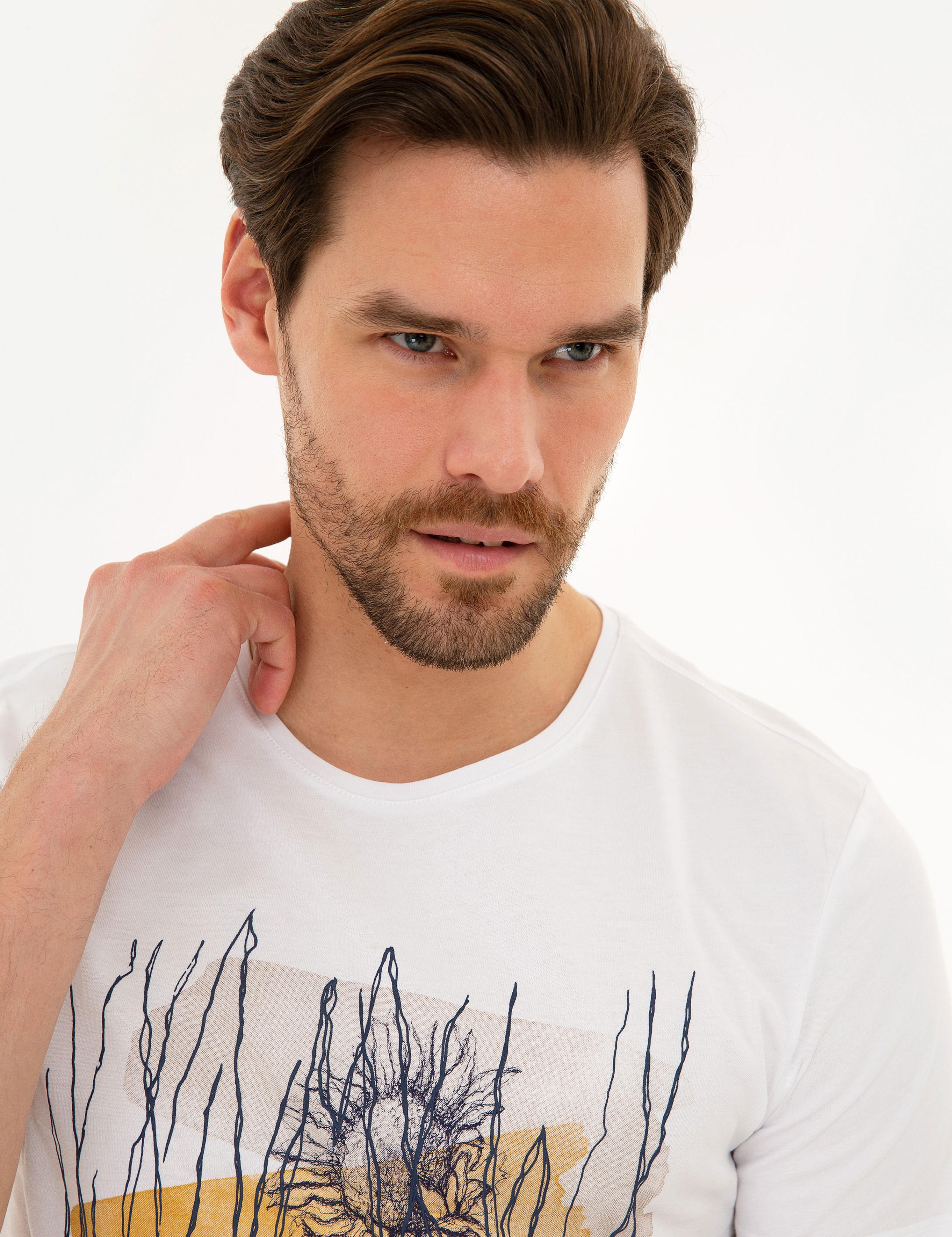 Beyaz Slim Fit Bisiklet Yaka T-Shirt