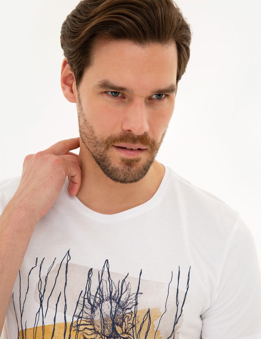 Beyaz Slim Fit Bisiklet Yaka T-Shirt