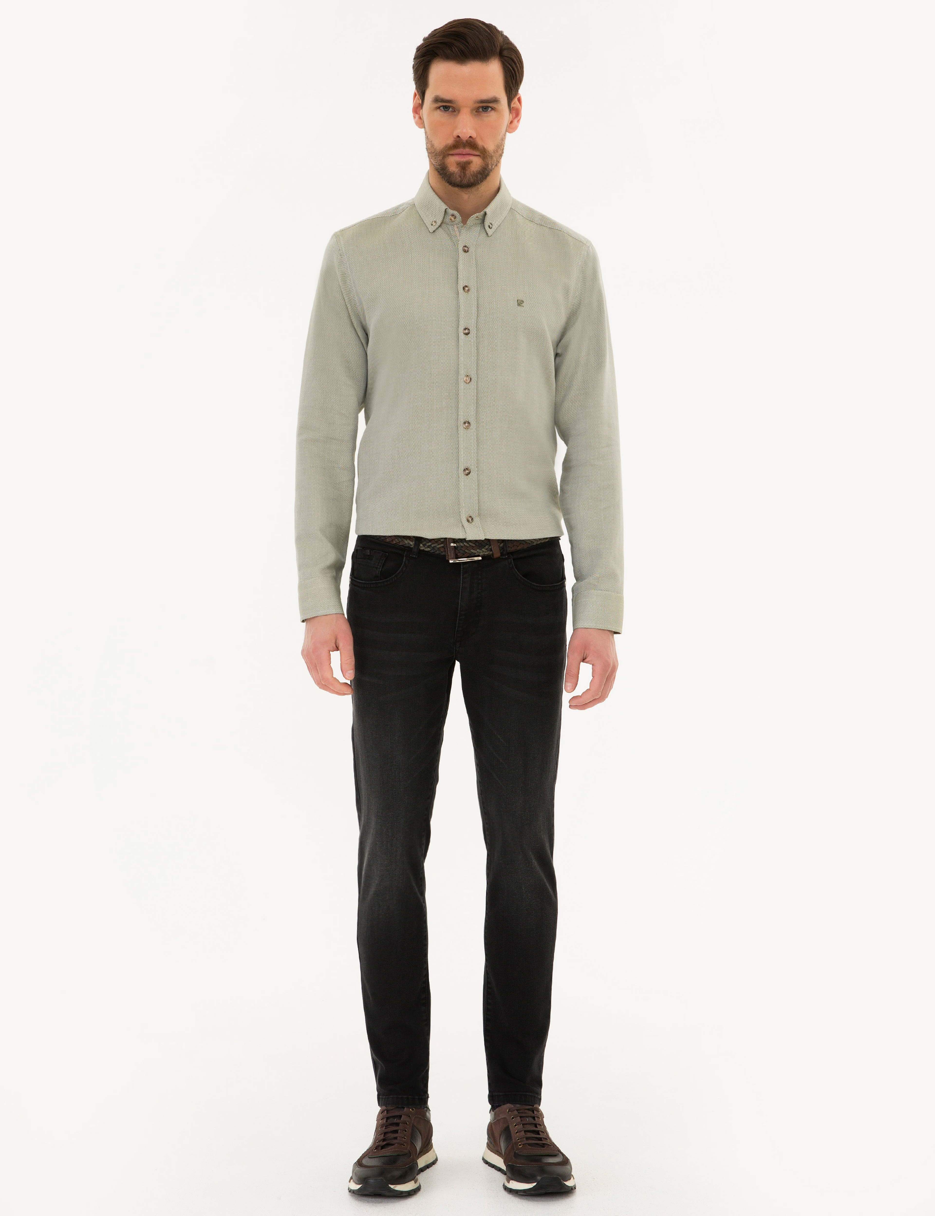 Yeşil Slim Fit Uzun Kollu Gömlek