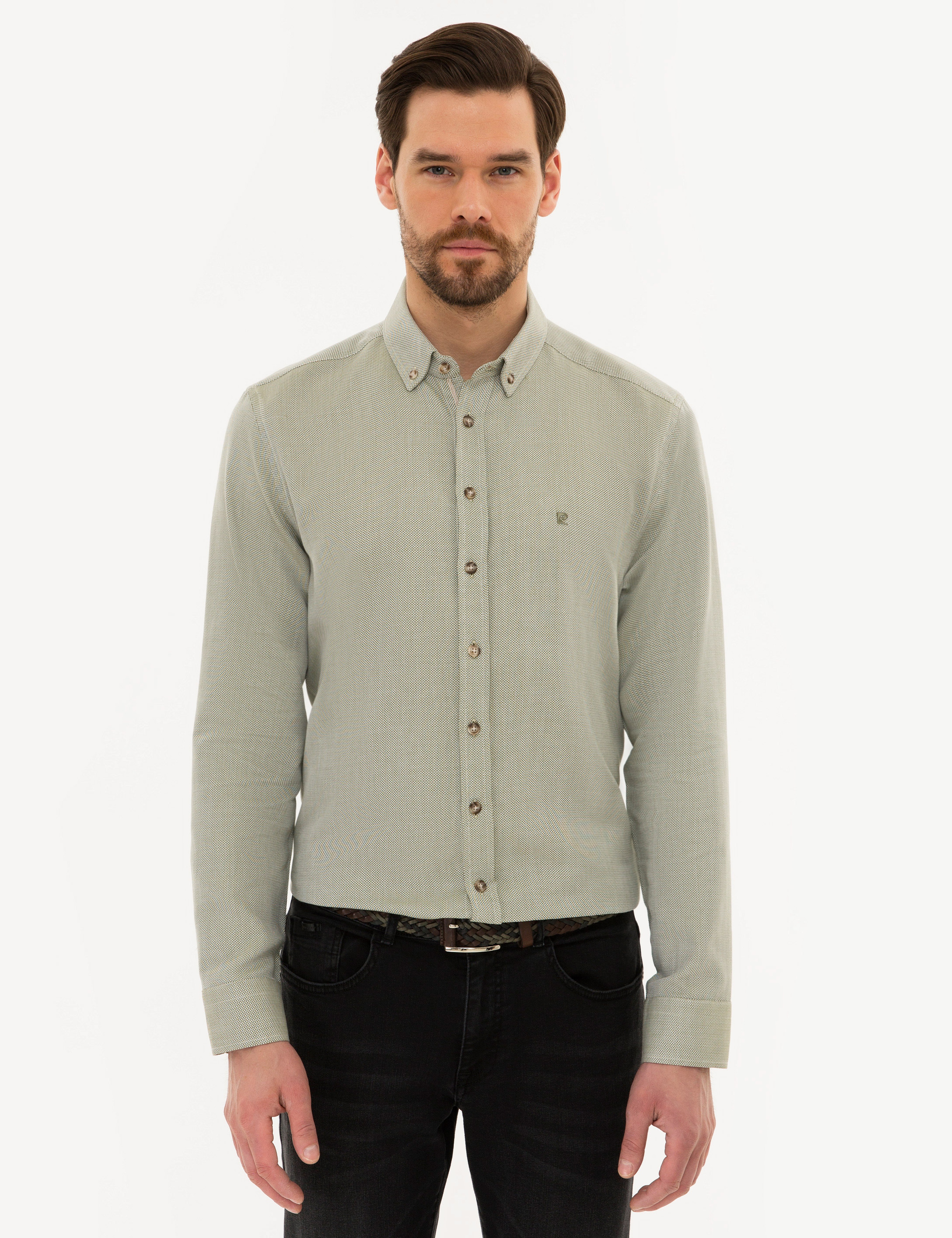 Yeşil Slim Fit Uzun Kollu Gömlek - Image 1