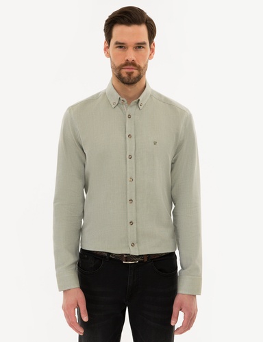 Yeşil Slim Fit Uzun Kollu Gömlek