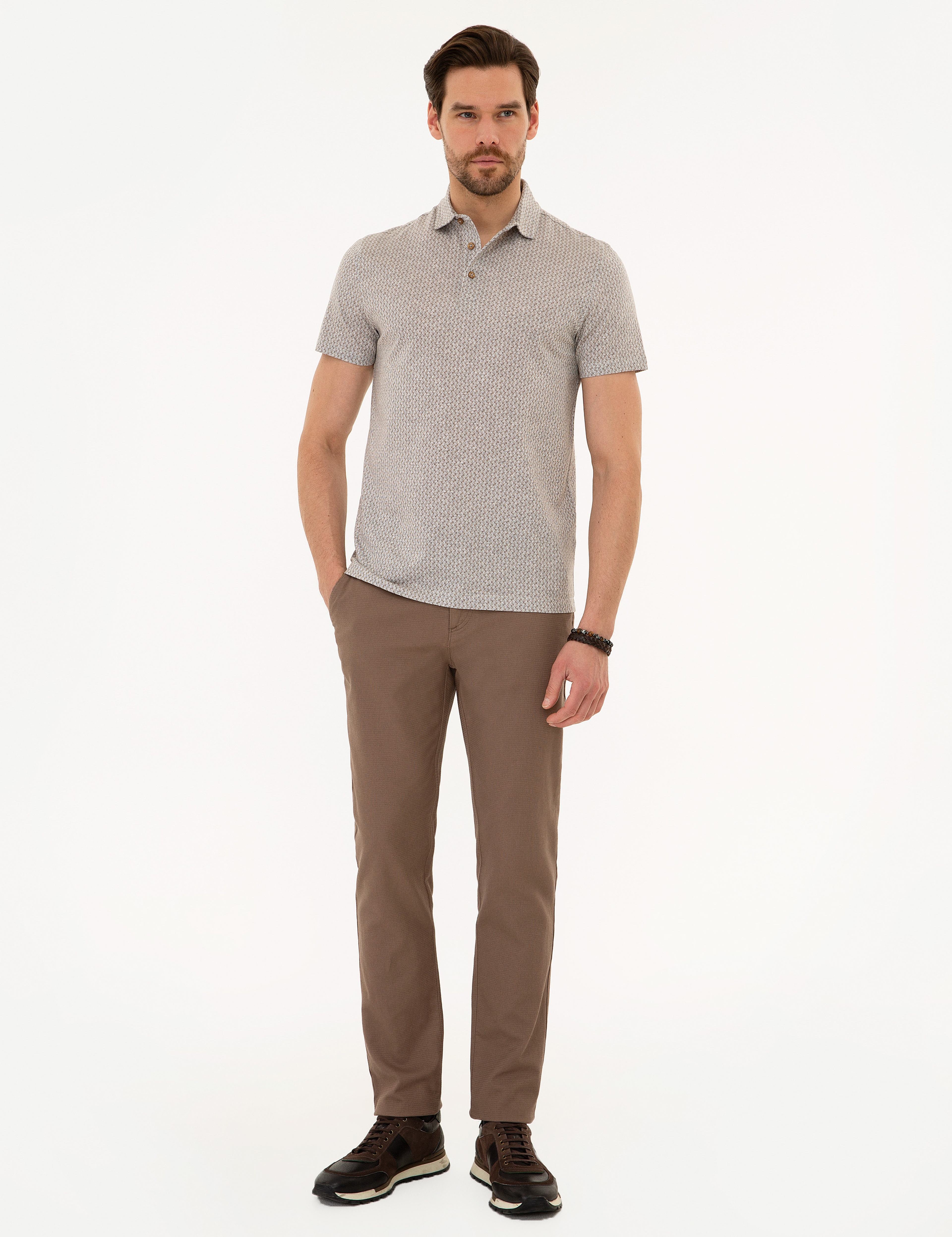 Açık Kahverengi Slim Fit Merserize Polo Yaka T-Shirt - Image 4